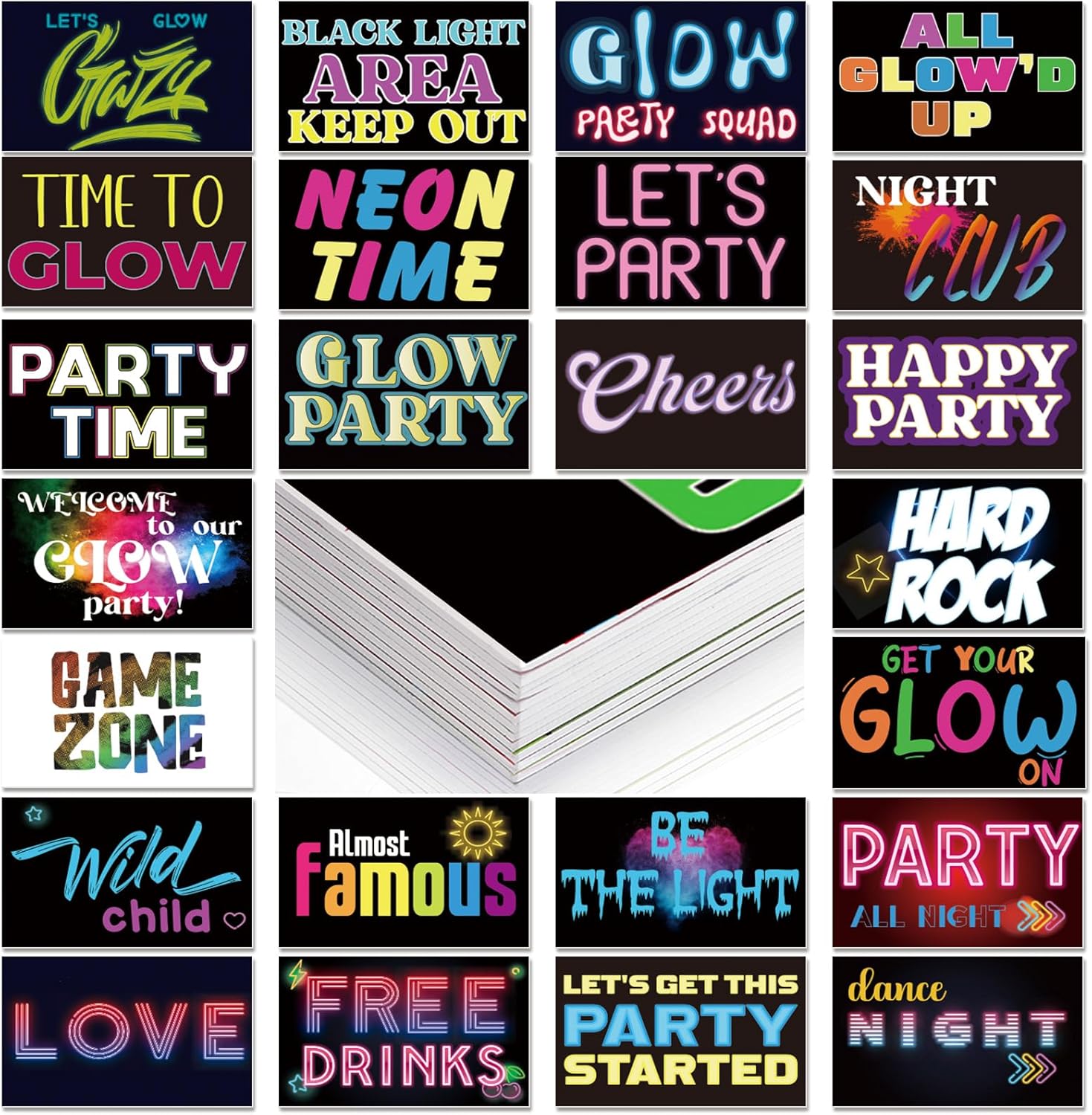 Motiskyy 12 Pcs Neon Party Decoration Glow in The Dark Party Supplies Neon Photo Booth Props for Birthday Let's Glow Themed Disco Black Light 80s 90s Decorations Supplies