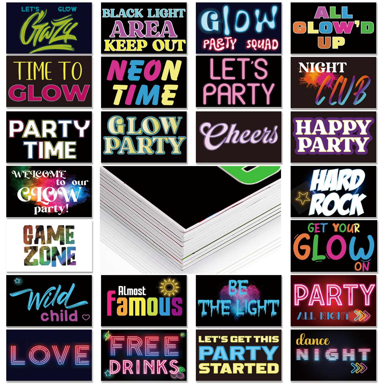 Décoration de fête néon phosphorescente disco lot de 12 accessoires de photomaton lumière noire