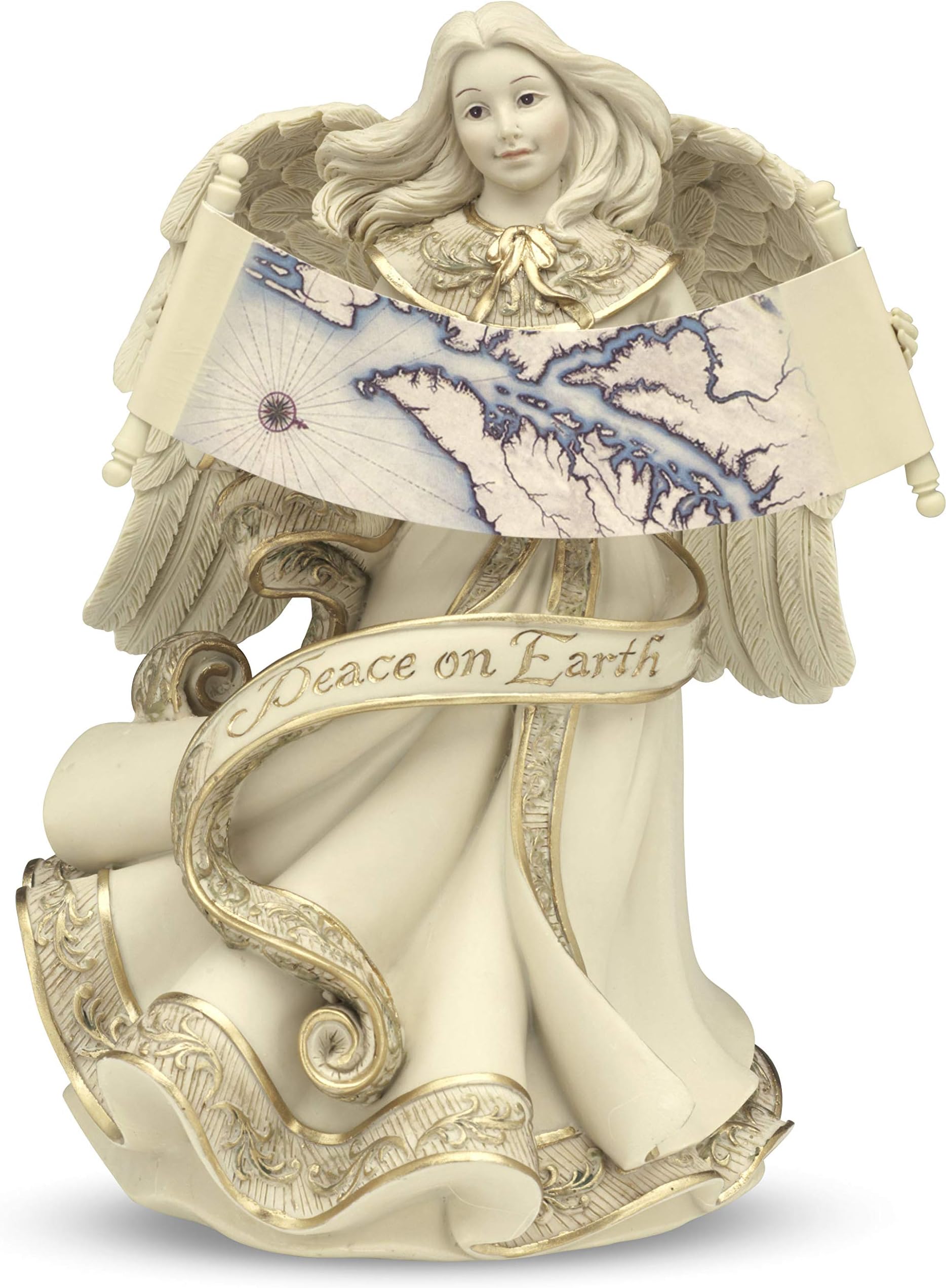 Pavilion Gift Company Sarah's Angels Tapestry Series Musical Angel Holding Map Figurine, Plays Tune-Joy to The World, 8-Inch