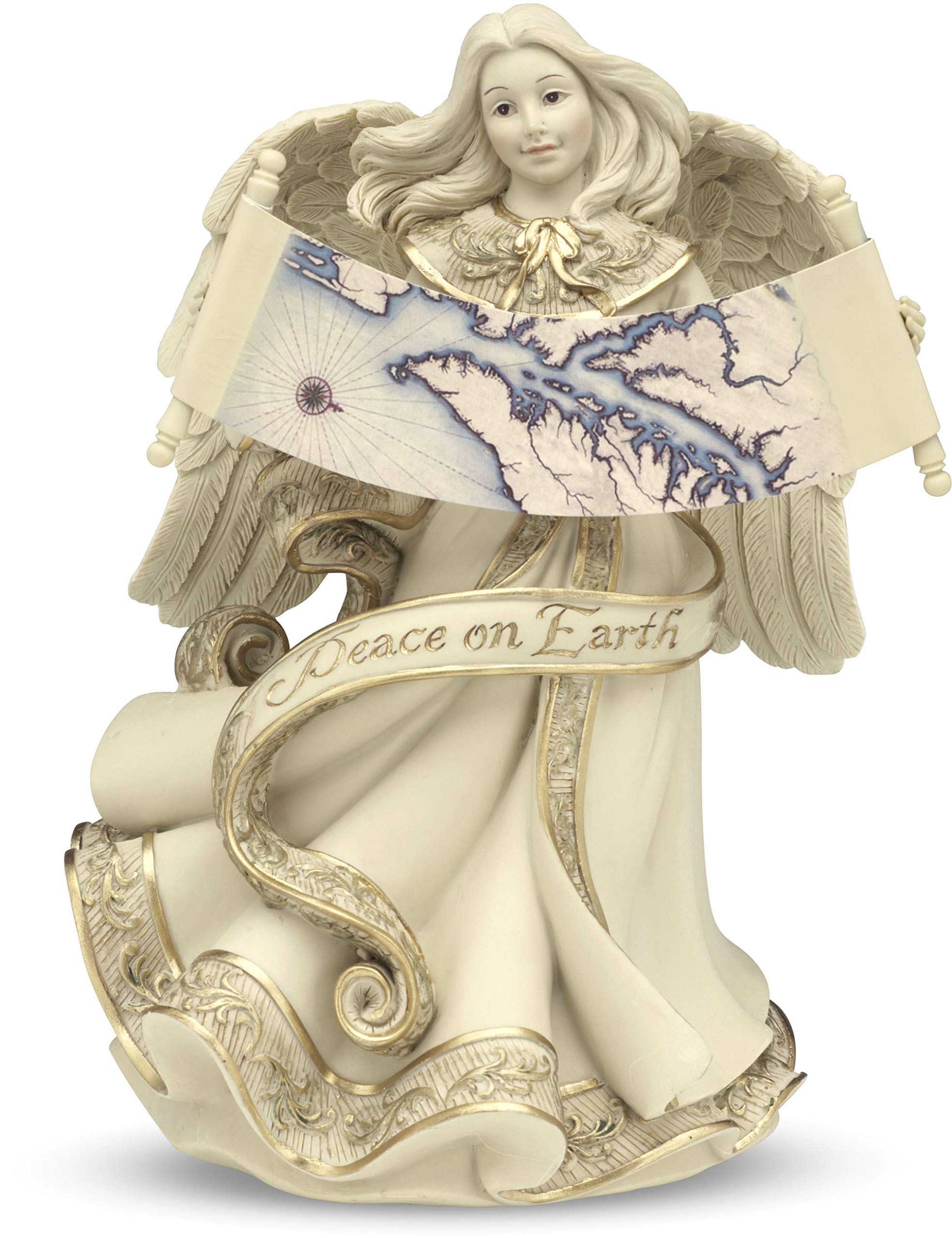 Pavilion Gift Company Sarah's Angels Tapestry Series Musical Angel Holding Map Figurine, Plays Tune-Joy to The World, 8-Inch