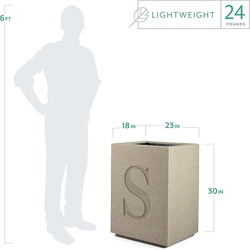 Miniatura 3 de PolyStone Monogram O Tall - Maceta de columna moderna para exteriores e interiores, 23 pulgadas de ancho x 18 pulgadas de profundidad x 30 pulgadas