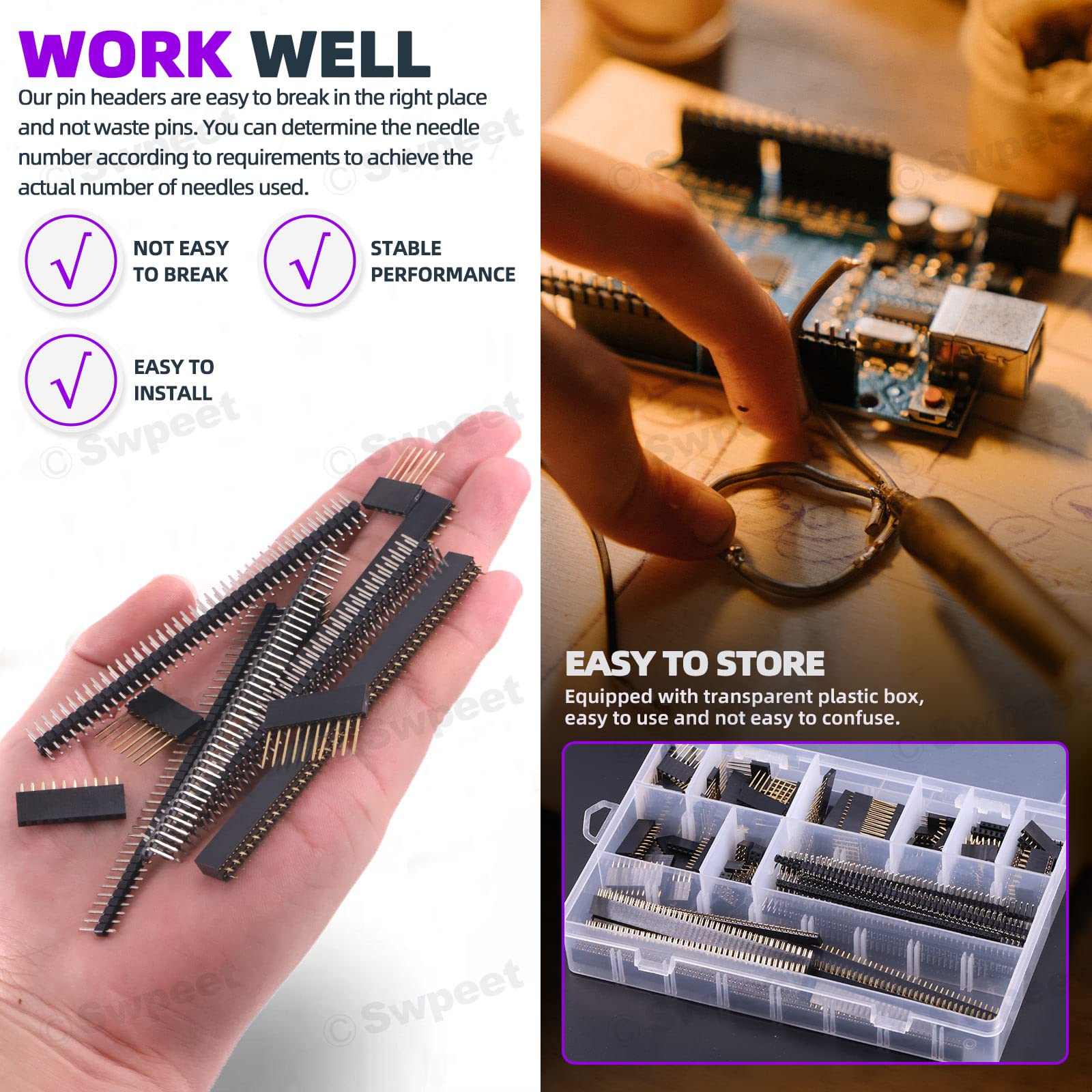 Swpeet 190-teiliges Stecker-Sortiment - 2,54mm Stiftleisten Für Elektronikprojekte
