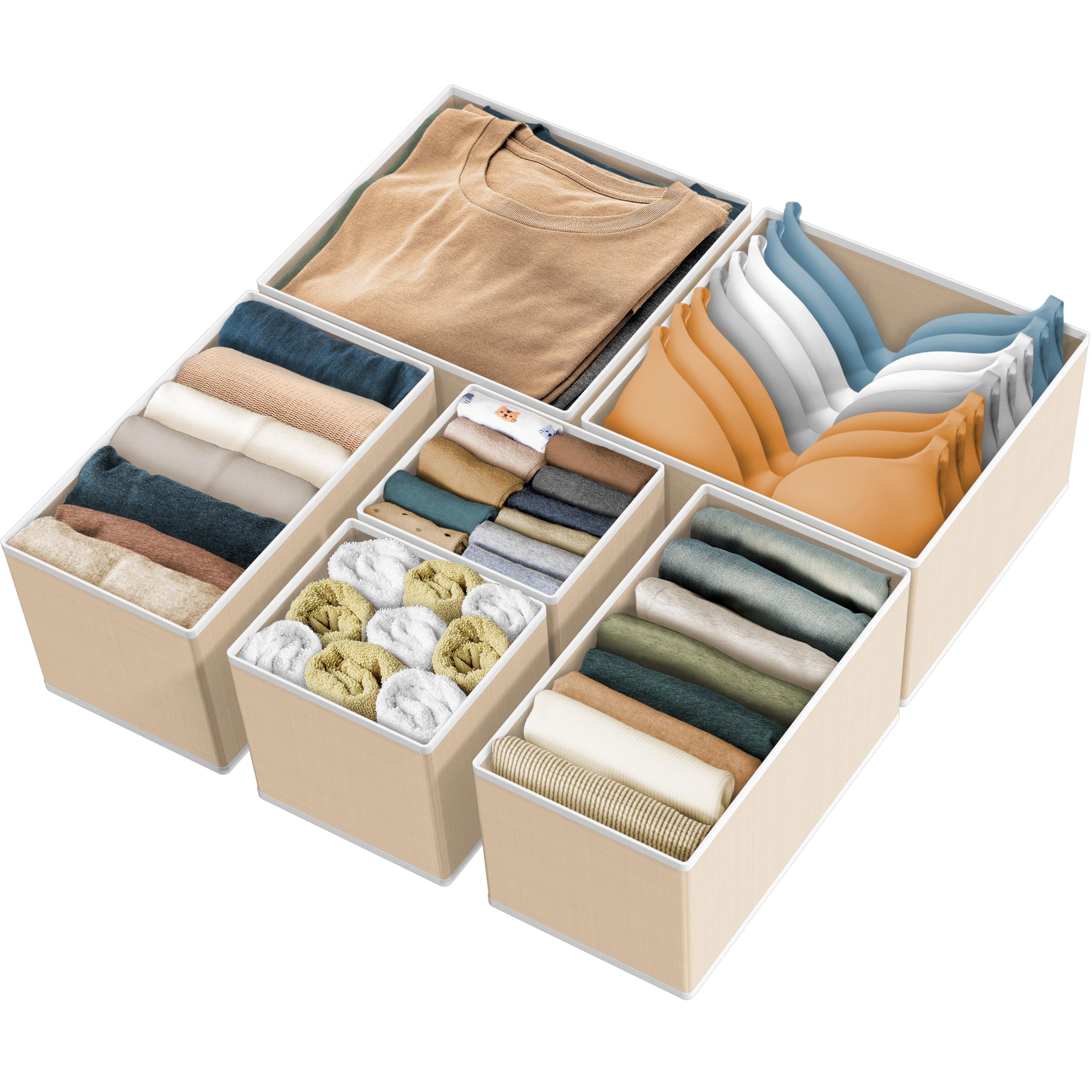 Simple Houseware Beige Foldable Cloth Storage Box Closet Dresser Drawer Divider Organizer Basket Bins For Underwear Bras, (Set Of 6)