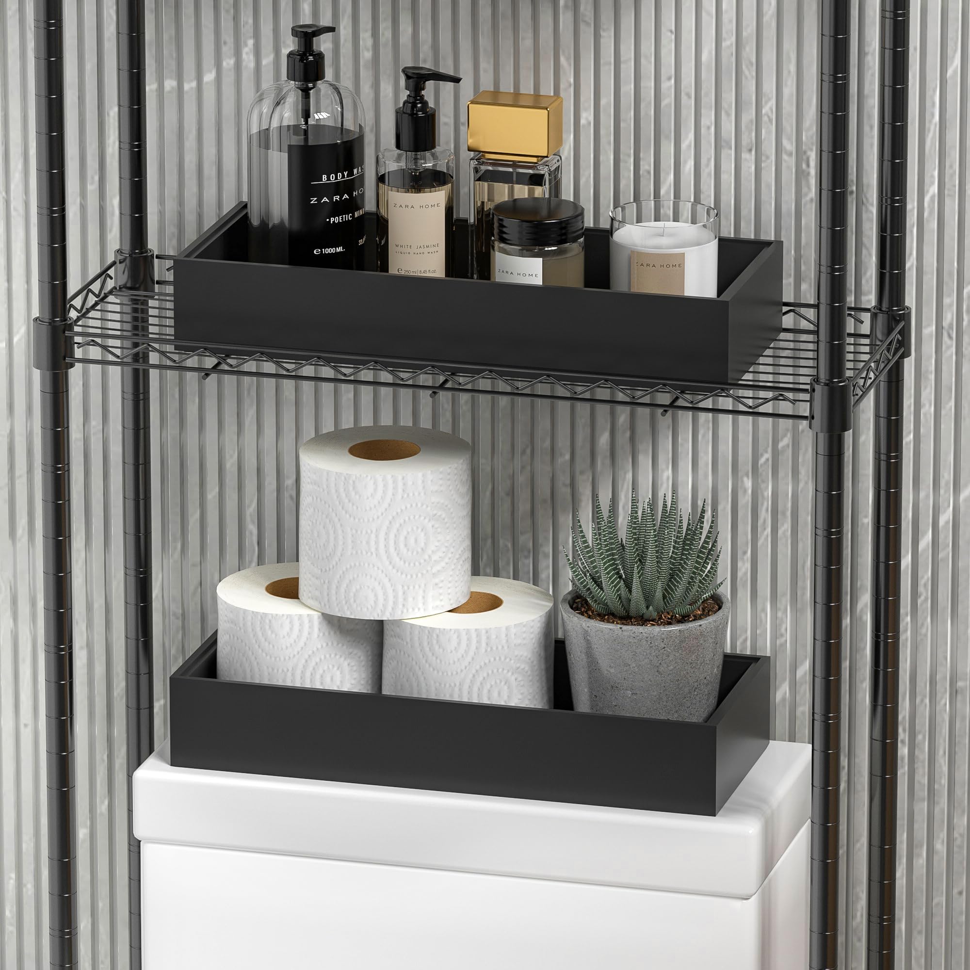 Amazon.com: Black Bathroom Basket Organizer - Ash Wood Toilet Tank ...