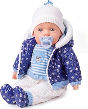 BiBi Doll 20" Baby Boy Doll - Large Lifelike Size, Soft Body, with Dummy & Sounds in Blue Coat Outfit, Toy for Boys & Girls Aged 18 Months+