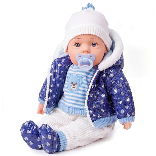 BiBi Doll 20" Baby Boy Doll - Large Lifelike Size, Soft Body, with Dummy & Sounds in Blue Coat Outfit, Toy for Boys & Girls Aged 18 Months+