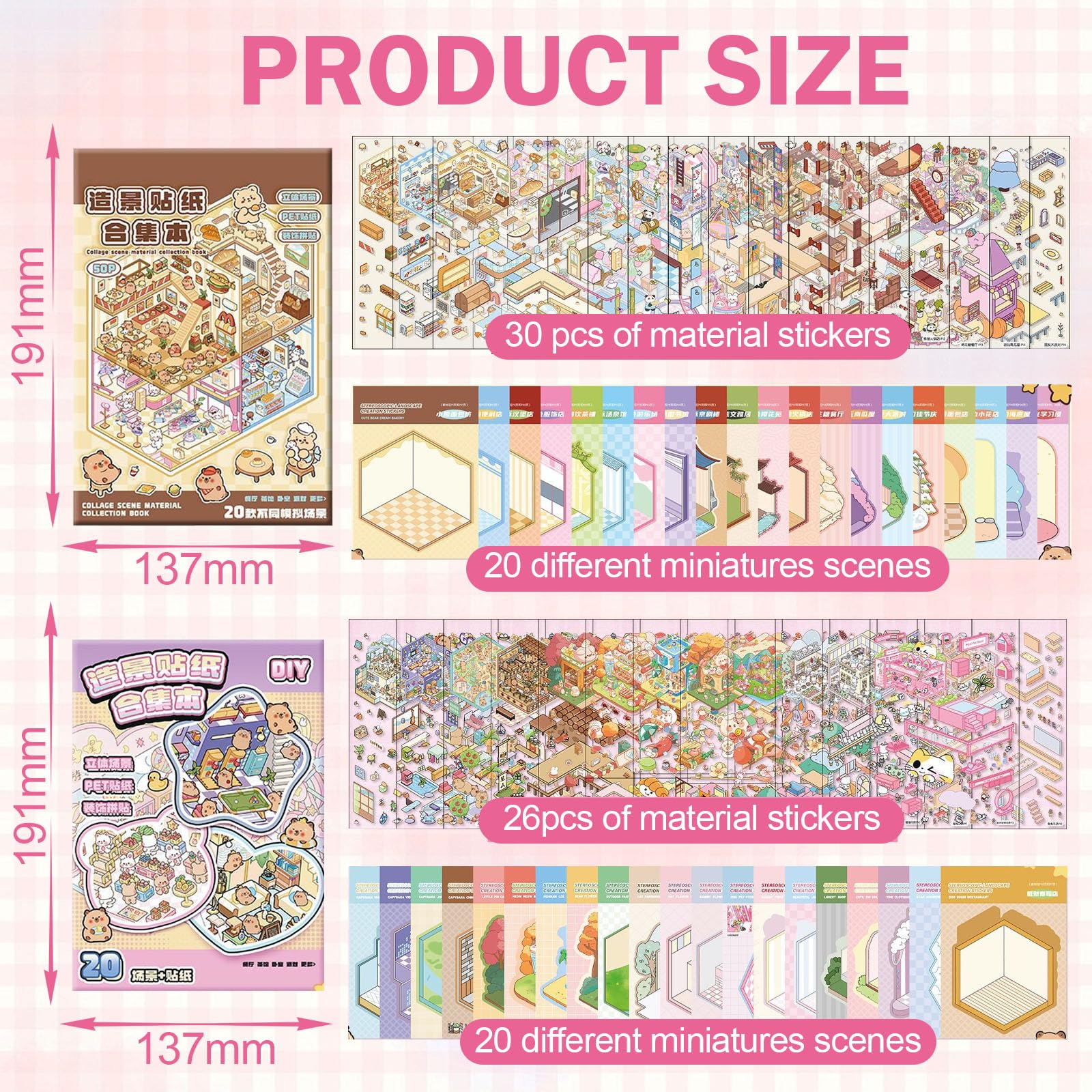 40 Sets Libro de Pegatinas 3D con Escenas DIY Scene Stickers para Stress Relief Adulto Niño Adolescente