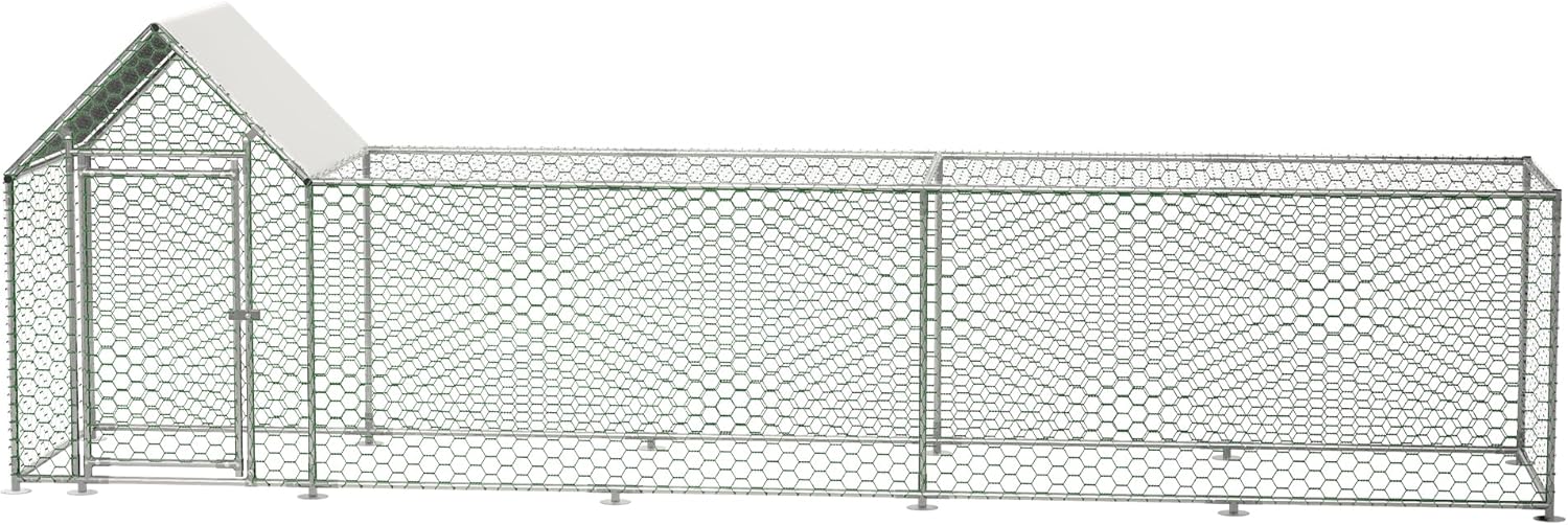 Large Metal Chicken Coop Walk-in Chicken Run Galvanized Wire Poultry Chicken Hen Pen Cage Rabbits Duck Cages with Waterproof and Anti-Ultraviolet Cover for Outside