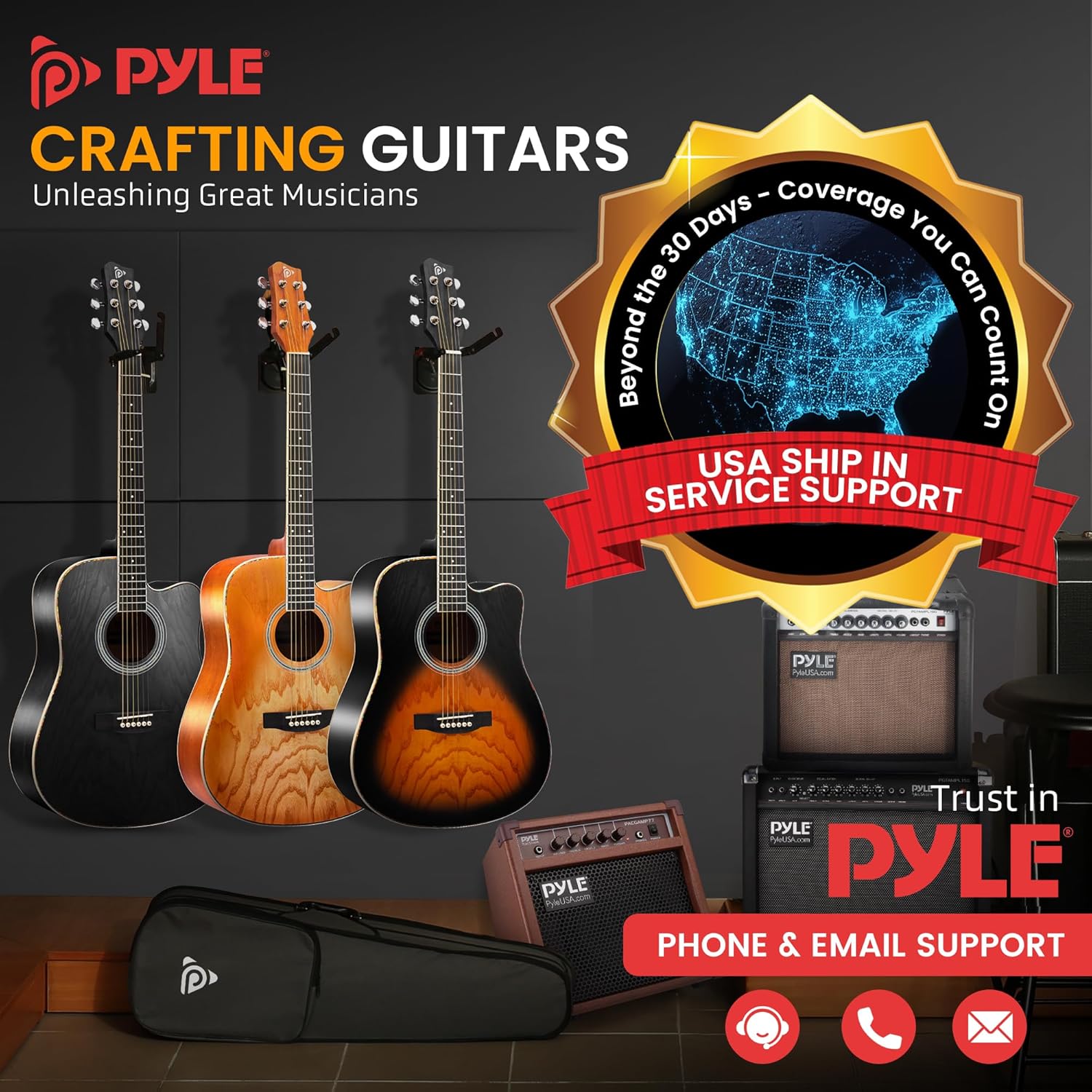 Pyle Steel String Acoustic Guitar Kit, 41" Full Size Cutaway with Ashtree Top, Open Pore Finish, Premium Accessory Set with Armored Gig Bag, Cherry Burst Matte