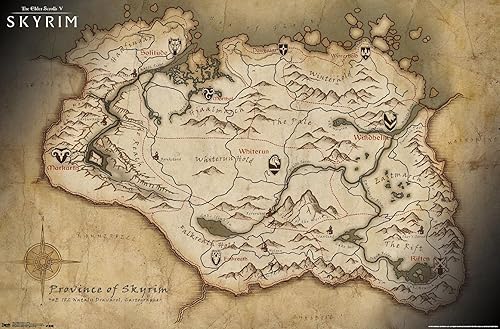 Vista 12 de The Elder Scrolls V: Skyrim - Póster de pared de mapa, 34 pulgadas de largo x 22.4 pulgadas de ancho, versión enmarcada de madera de granero Versión