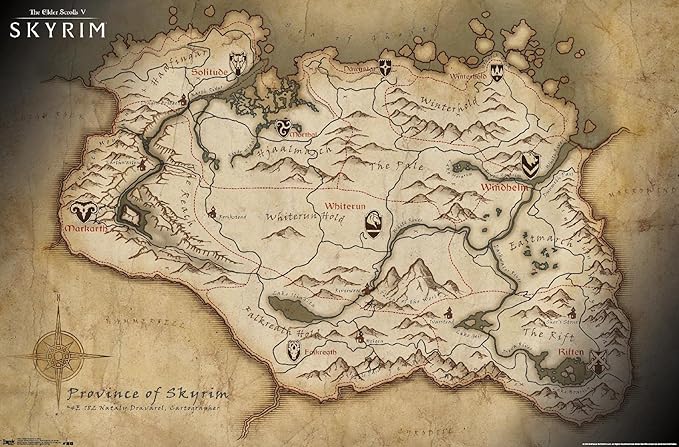 The Elder Scrolls V: Skyrim - Map Wall Poster, 34L x 22.4W, Premium Unframed Version