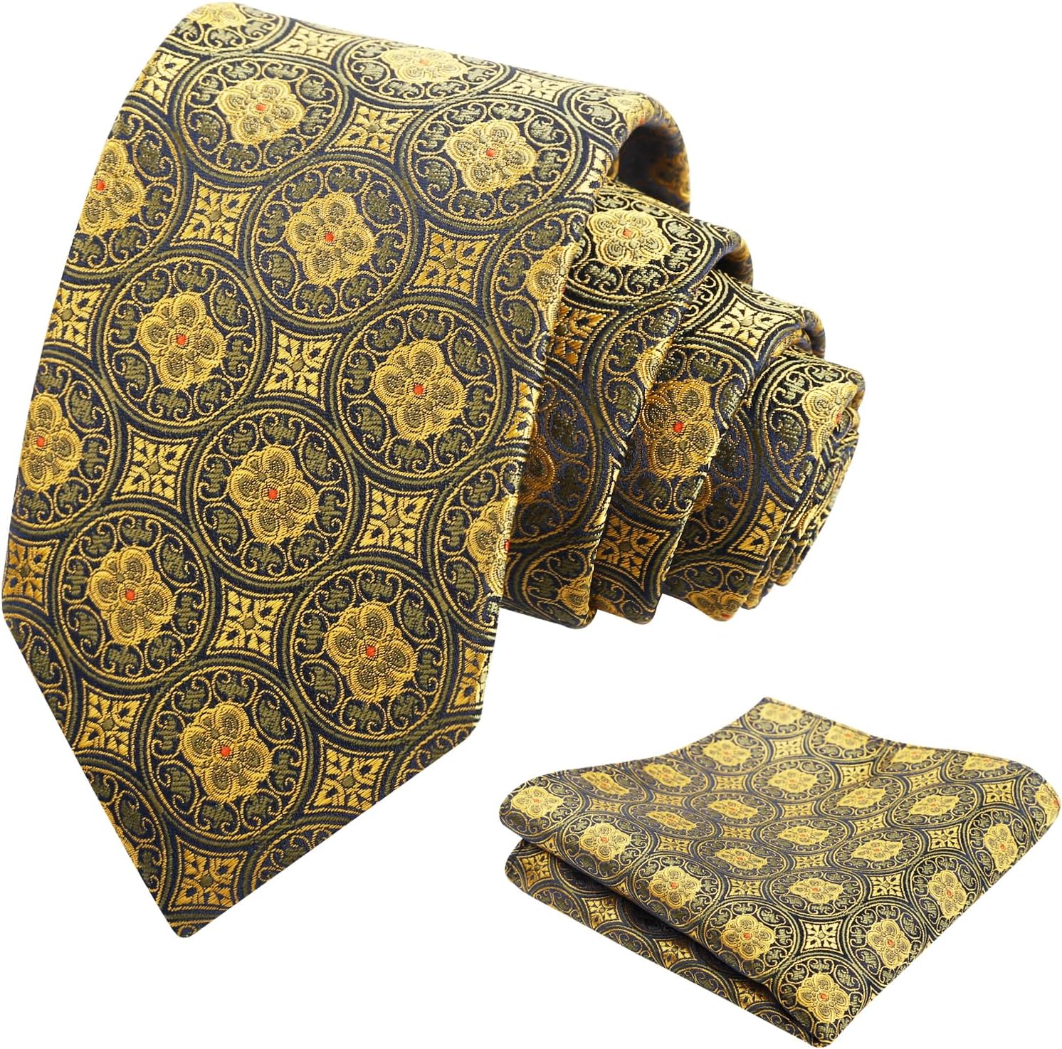 Alizeal Mens 3.15'' Vintage Necktie and Pocket Square Business Geometric Regular Patterns Tie and Hanky Set