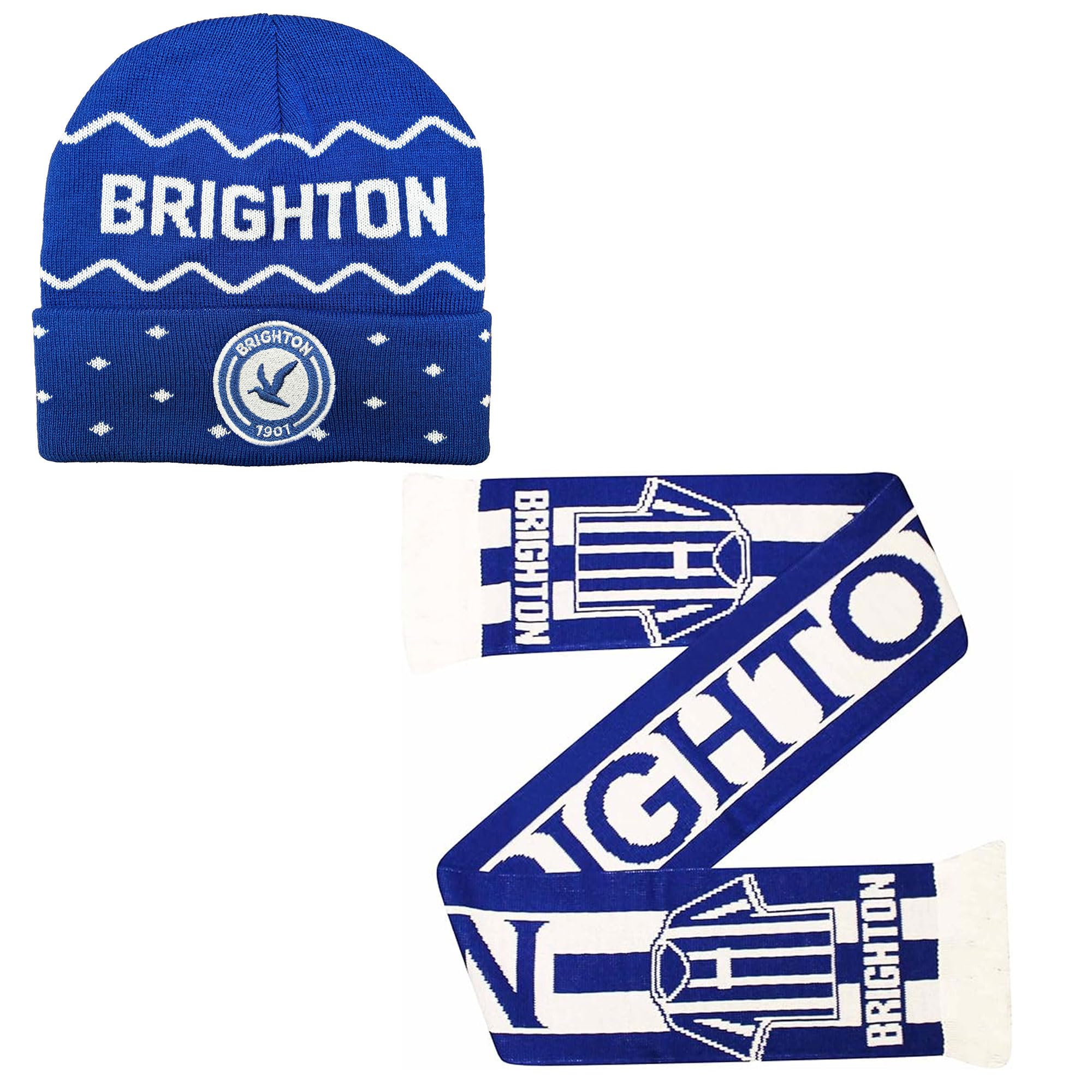 Beyond Happy Unisex Multicolor Brighton Football Fans' Bronx Hat & Scarf Set - Adult Brighton Winter Set