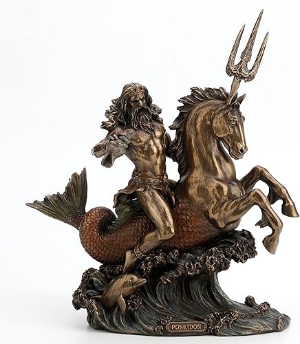 Miniatura 2 de Veronese Design Poseidon - Estatua de resina de hipocampo con Tridente, acabado en bronce