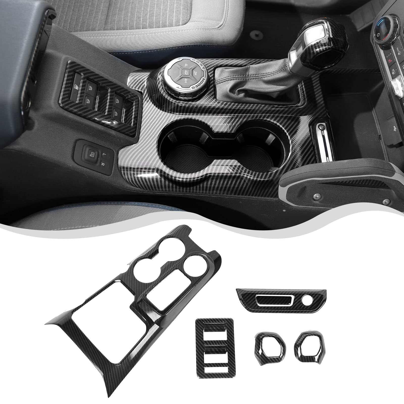 HTHE Carbon Fiber Interior Trim Kits Center Console Gear Shift Cover