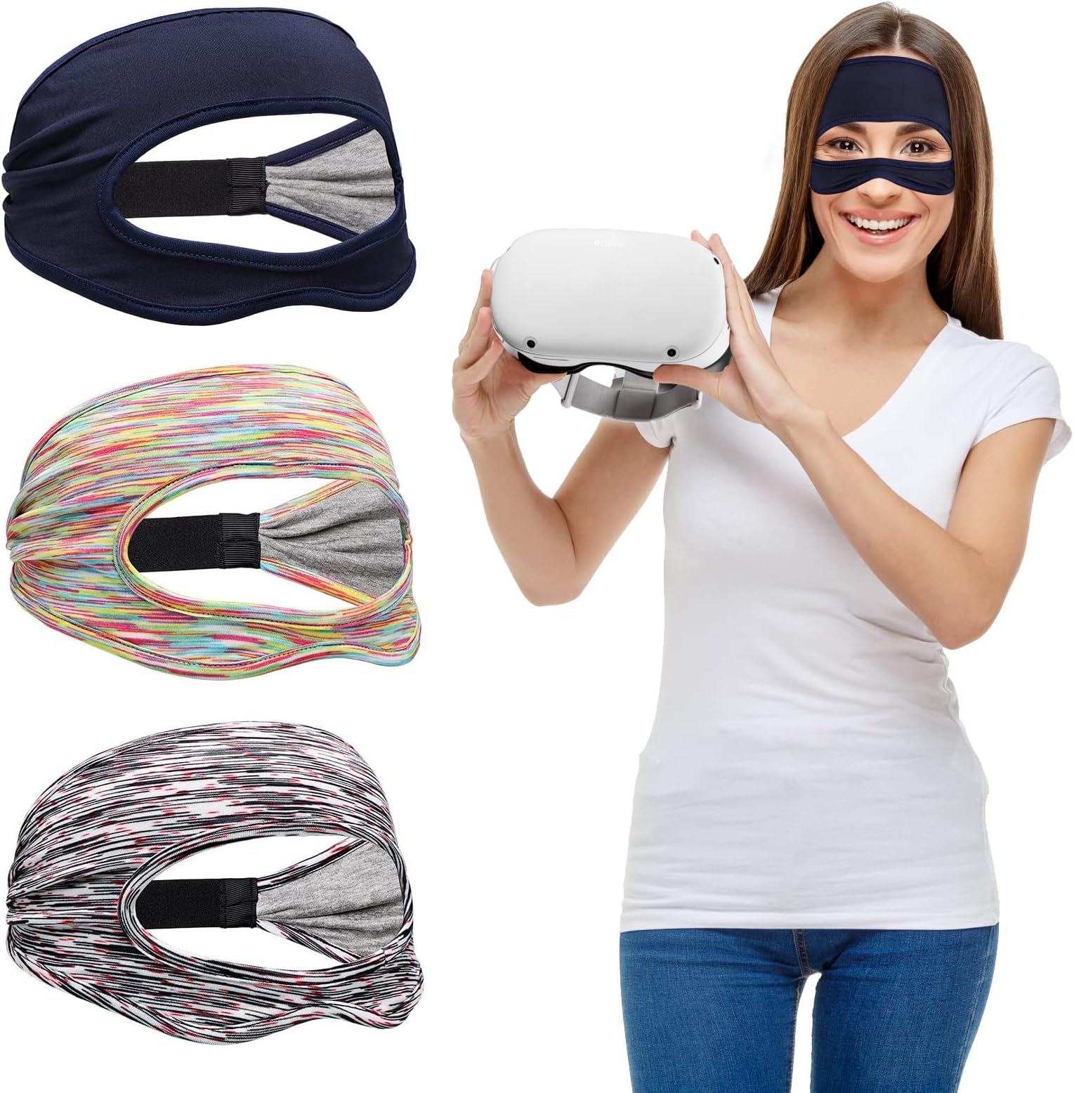 Vr Eye Mask,Cover Breathable Sweat Band Designed Adjustable Sizes,Home Headsets Virtual Reality Headset Cell Phone Accessories For Workouts Use(3Pcs)