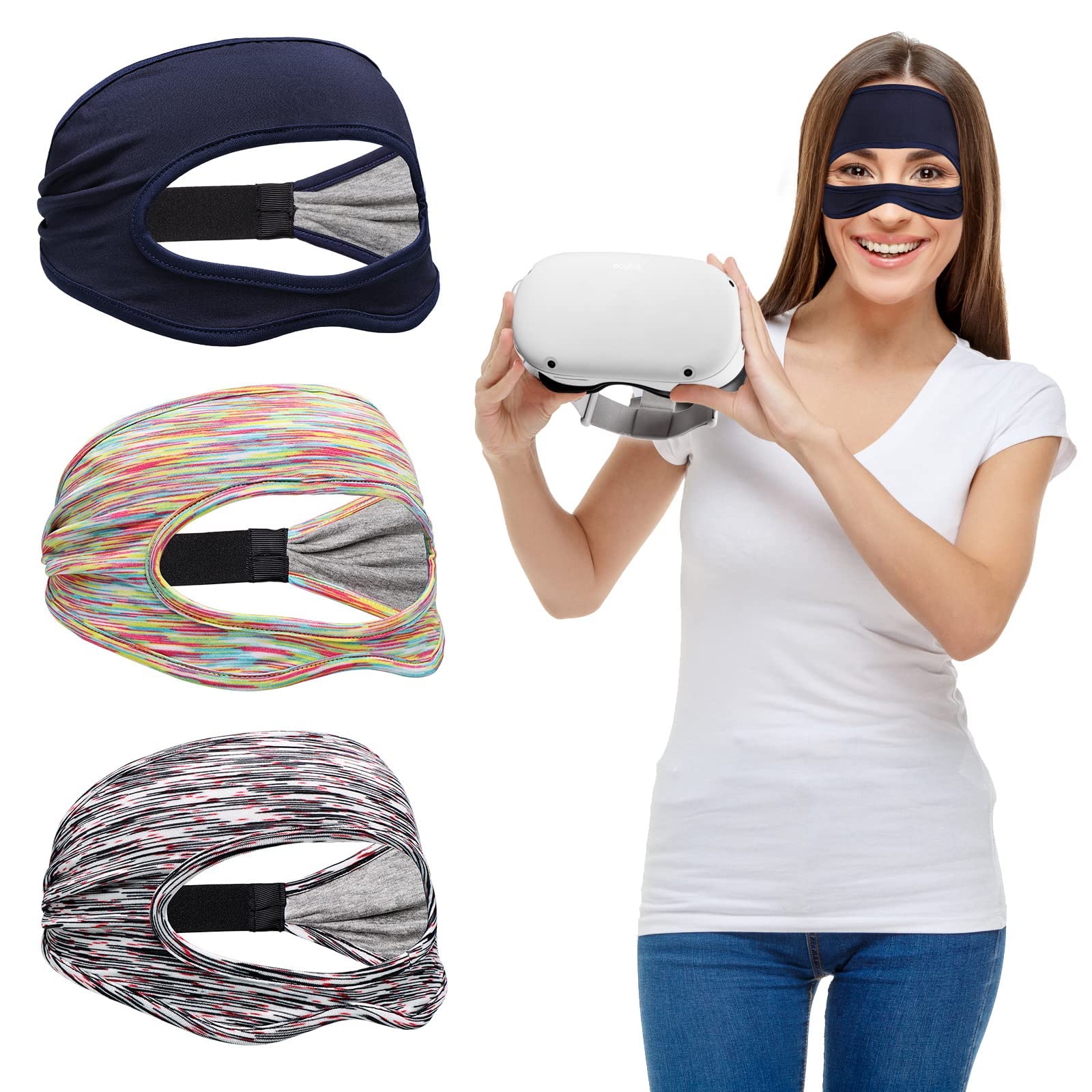 KASTWAVE VR Eye Mask,Cover Breathable Sweat Band Designed Adjustable Sizes,Home VR Headsets Virtual Reality Headset Cell Phone VR Accessories for VR Workouts Use(3pcs)