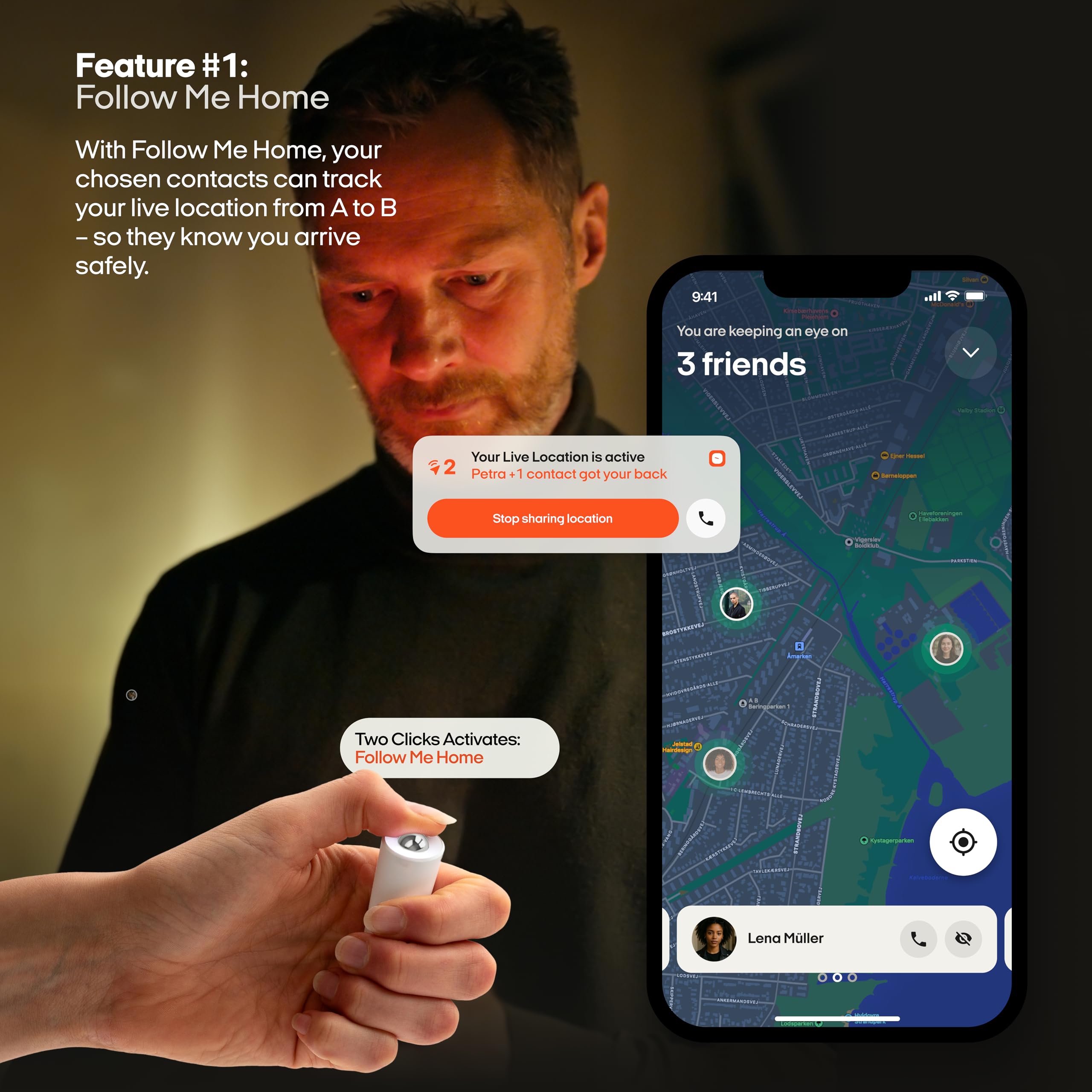 OOONO SIRÈNE – Allarme intelligente tascabile [con app LIVE-STANDORT] – Allarme personale per donne, uomini e bambini – Avvisare i contatti in caso di emergenza premendo un pulsante – Sicurezza e