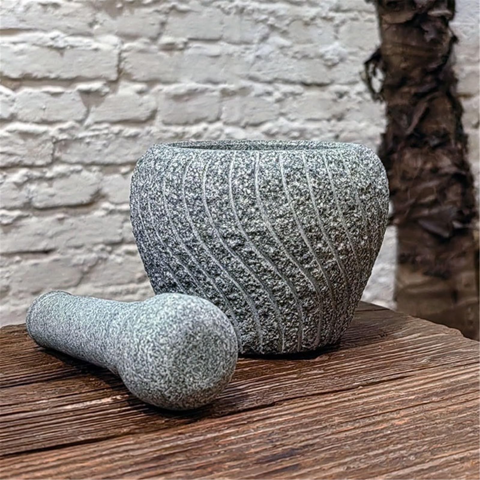 Práctico Molinillo de especias granito resistente, mortero y retro, sin pulir