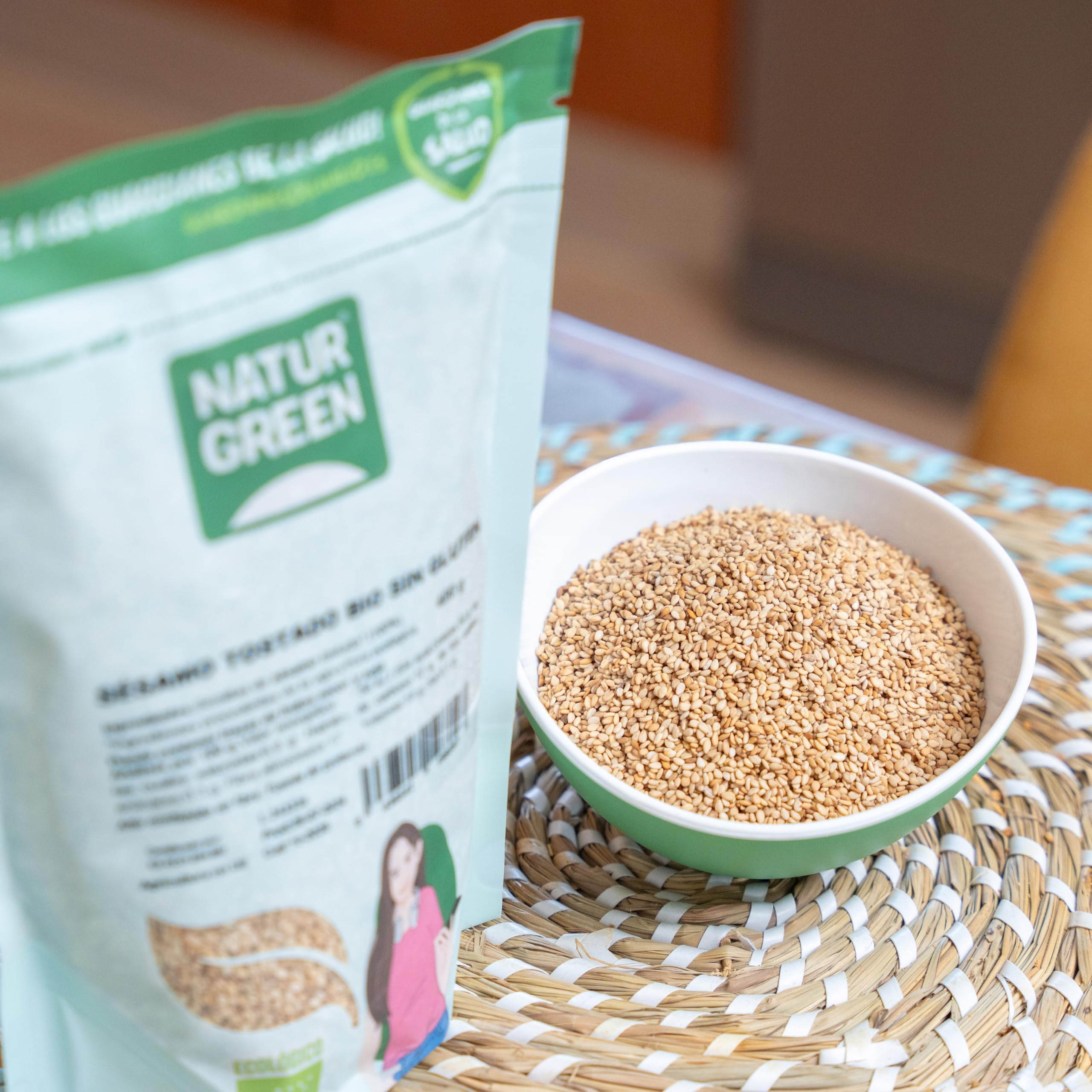 NaturGreen - Sésamo Tostado Bio 400 g, 100% Fruto Seco Tostado Eco, Fuente de Calcio, Proteína y Fibra, Sin Gluten, Sin Azúcares, Vegano, Ensaladas, Panes, Salsas y Galletas