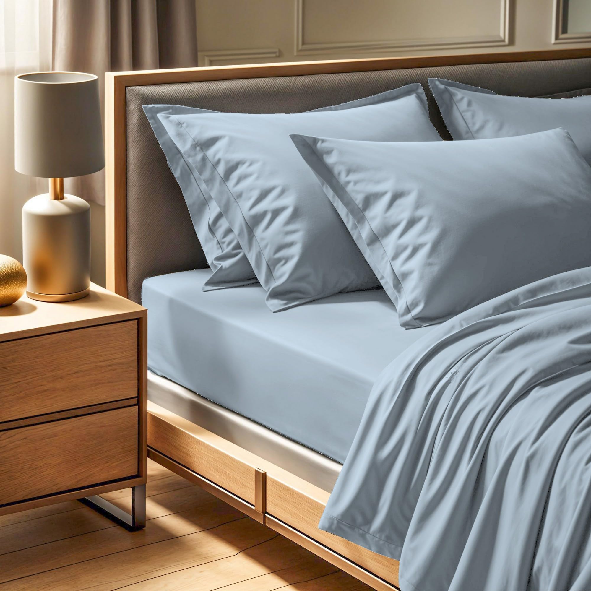 Premium Ranforce Single Fitted Sheet (90 x 200 + 30 cm), 100% Cotton, 145 Thread Count, Blue, Machine Washable at 30°C, Soft & Durable for Comfort