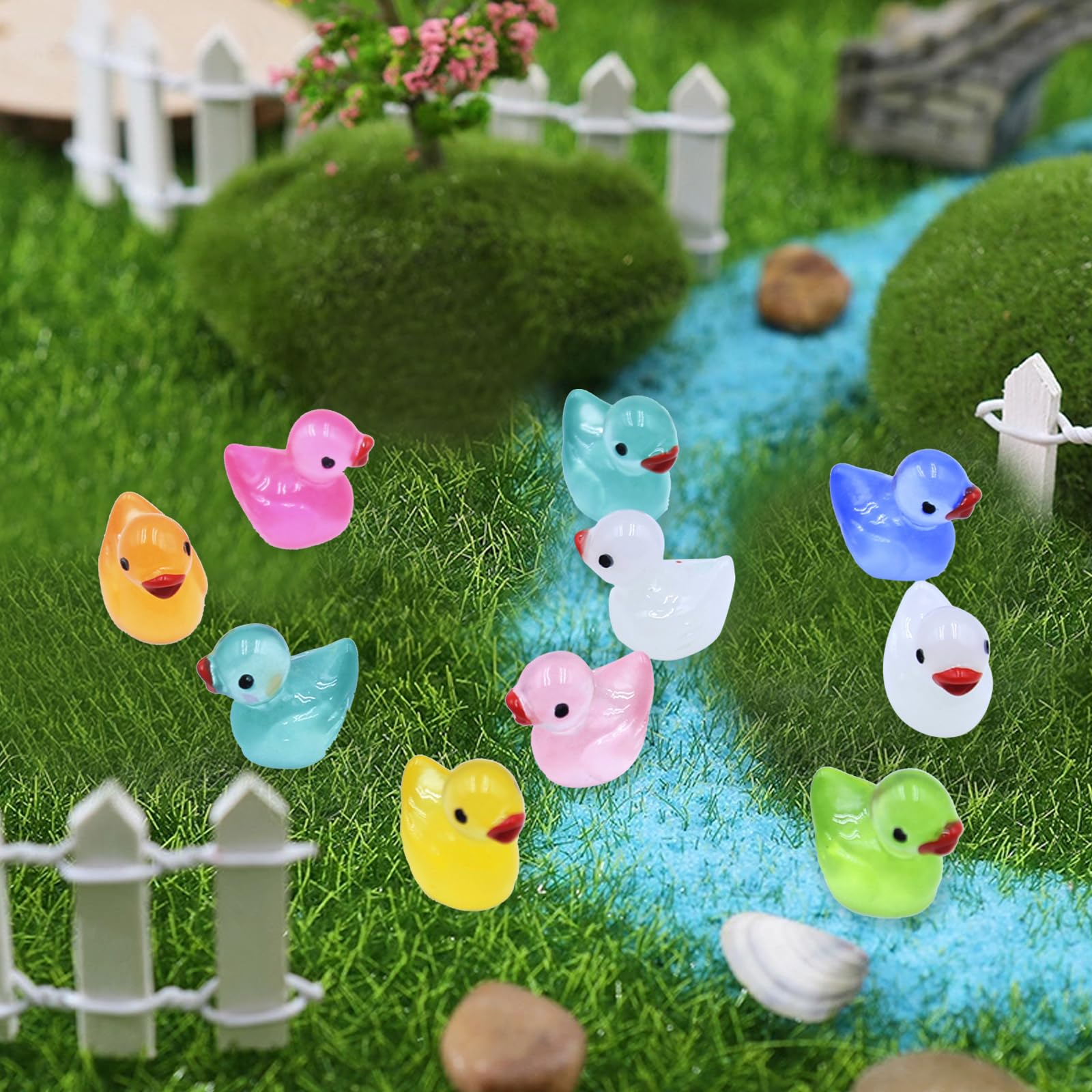 Decoración Acuarios Casas QHFlashbuy - 100 Mini Patos Resina Luminosa | 18x16x12mm, Colores - Decoración DIY Adornos Jardín Casas Muñecas