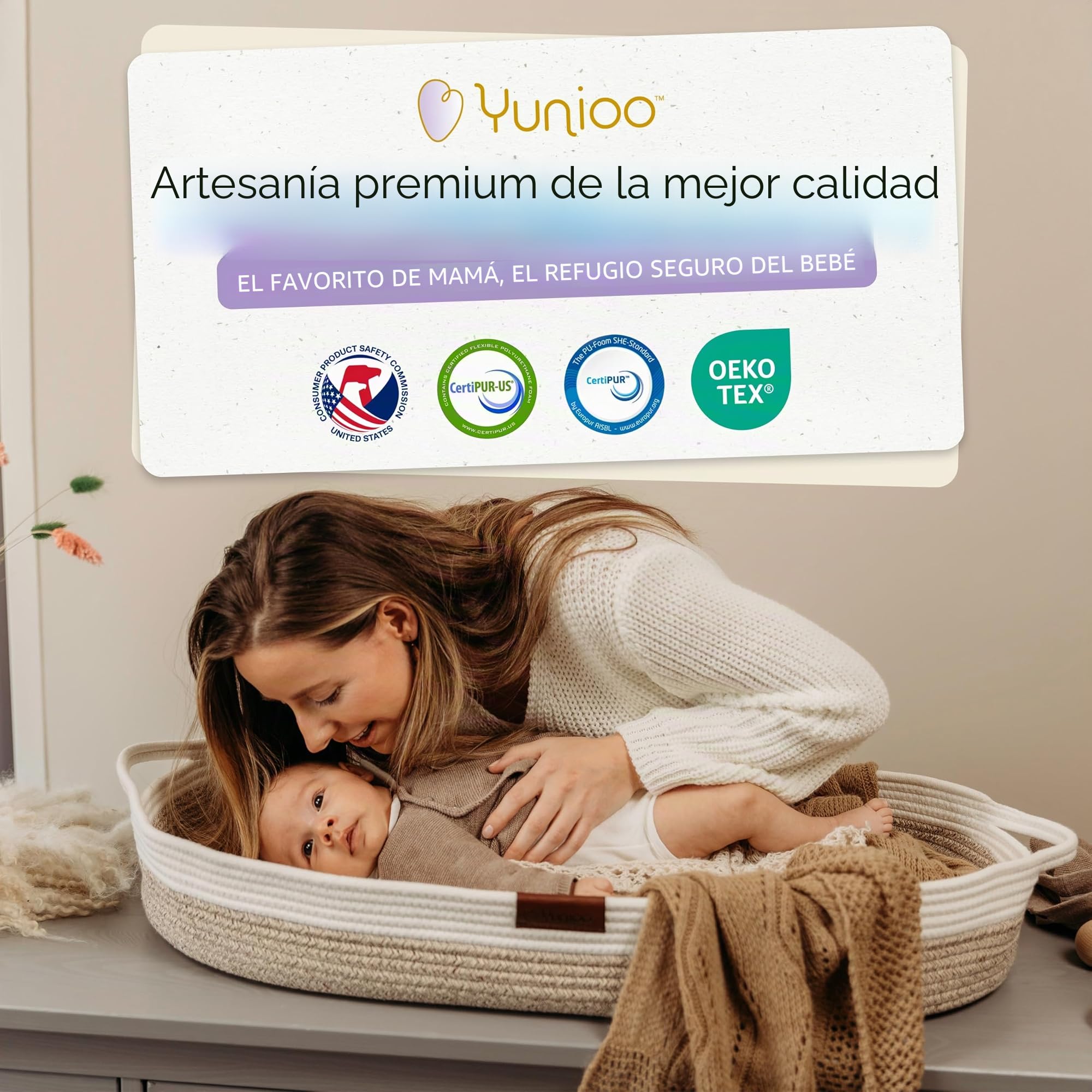 Yunioo Canasta Cambiadora con Almohadilla Suave para Bebé, Colchón Repelente al Agua Cambiador de Pañales de Viaje para Cambiador de Mesa