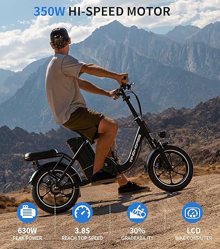 Miniatura 3 de Windhorse Patinete eléctrico plegable con motor sin escobillas de 350 W, alcance máximo de 15 millas y velocidad máxima de 15.5 MPH con neumático