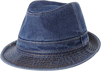 WITHMOONS Denim Bucket Hat Plain Stitch Washed Short Brim Packable Fedora Cap