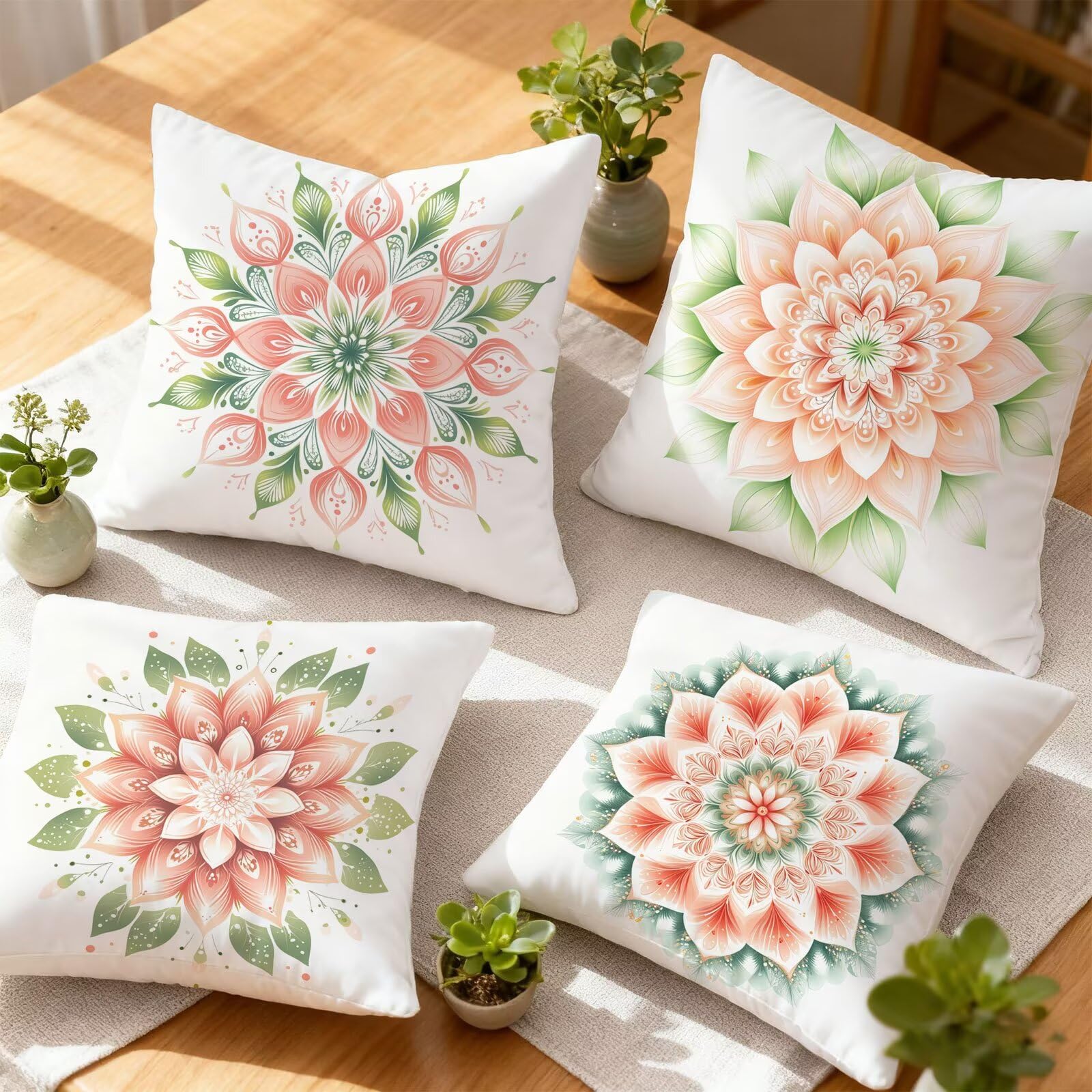 Rose Housse Coussin 60x60 Mandala Taie Oreiller 60x60 Lot de 4 Super Doux Protege Oreiller 60 x 60 Decoration Automne Taie D'oreiller Carrées Coussin Canape, pour Maison Chambre Canapé Chaise E - 508