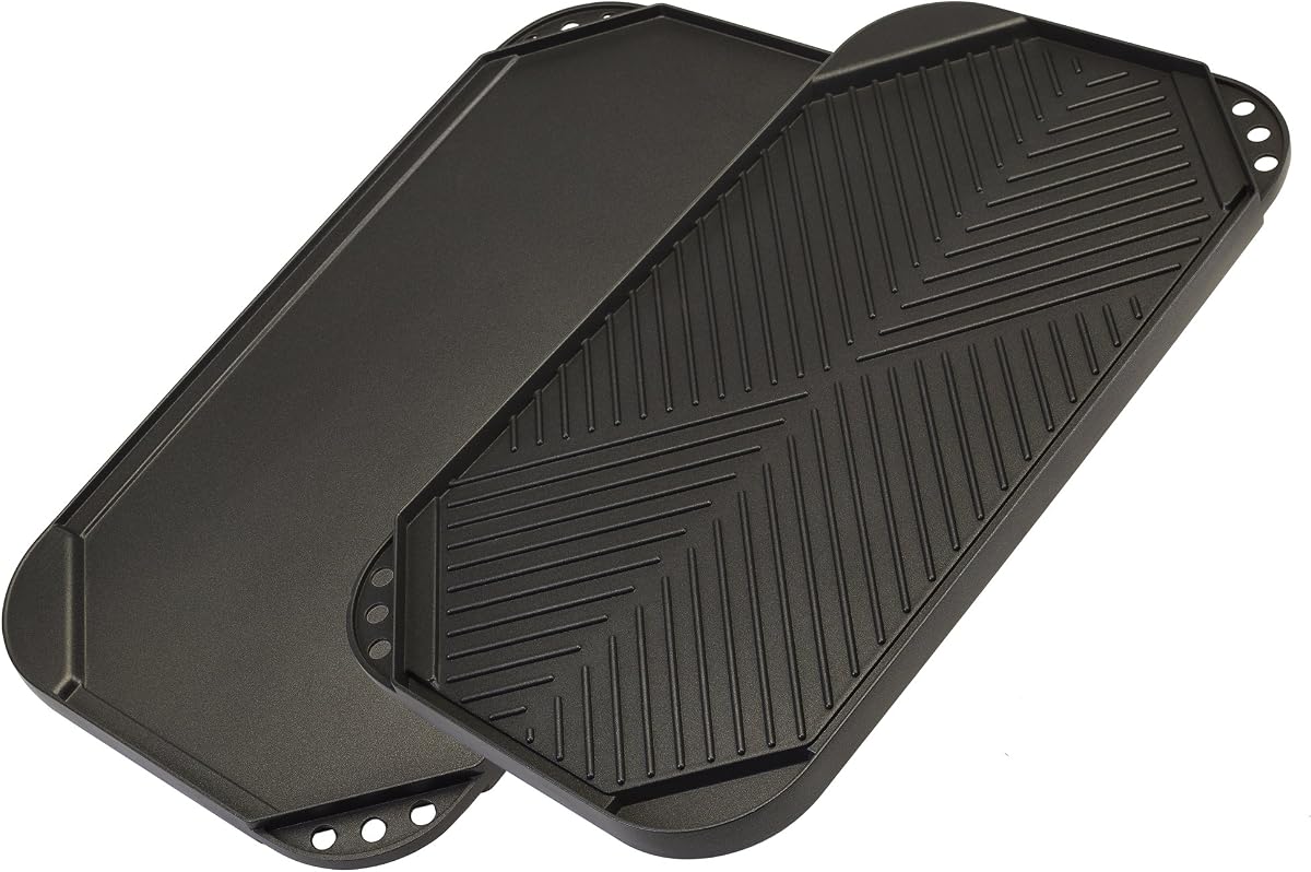 Sartén reversible para parrilla/plancha, antiadherente, apta para lavavajillas, utensilios de cocina para parrilla familiar con doble quemador, aluminio fundido, 19,5 pulgadas x 11 pulgadas