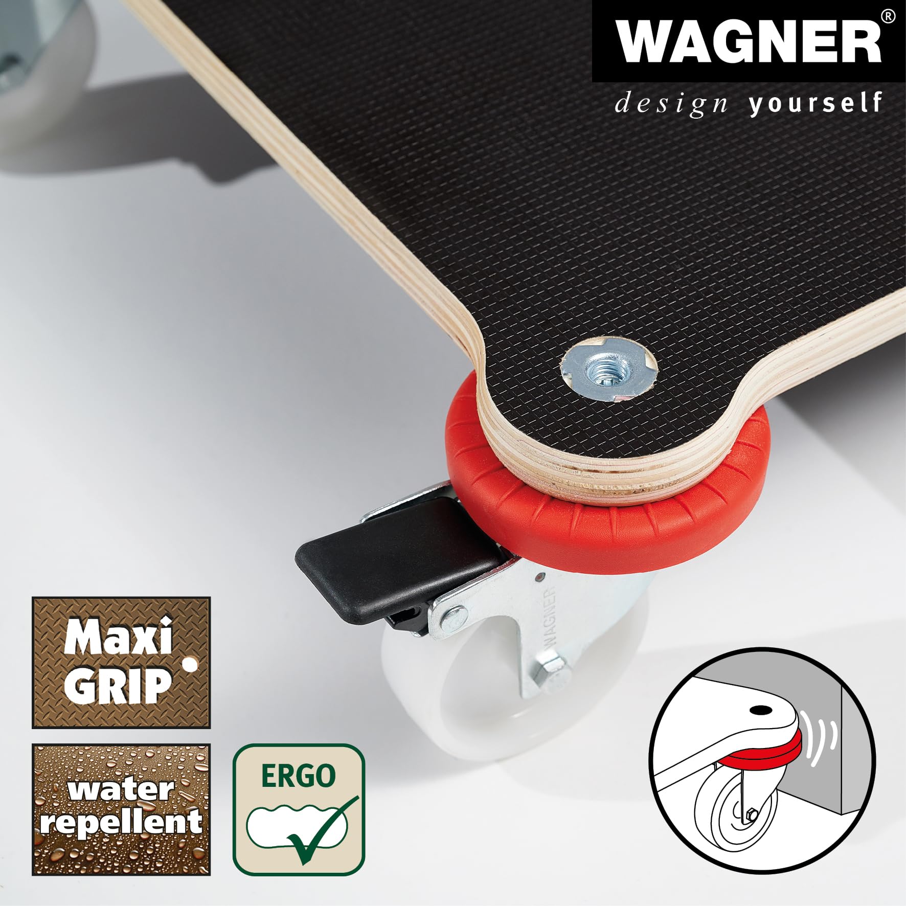 WAGNER Carrello da trasporto MM 1360 I 52 x 32 cm - ideale per trasporto de contenuto sensibile I portata 200 kg I antiscivolo, adatto alle pareti e mobili, 2 freni - 20136001