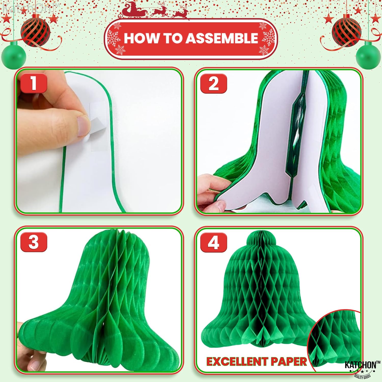 KatchOn Christmas Decor Set – 4 PCS Portrait Banners + 5 PCS Honeycomb Centerpieces | Santa, Snowman, Xmas Tree & Reindeer Designs | Magnetic 3D Table Centerpieces for Home, Porch & Holiday Party Deco