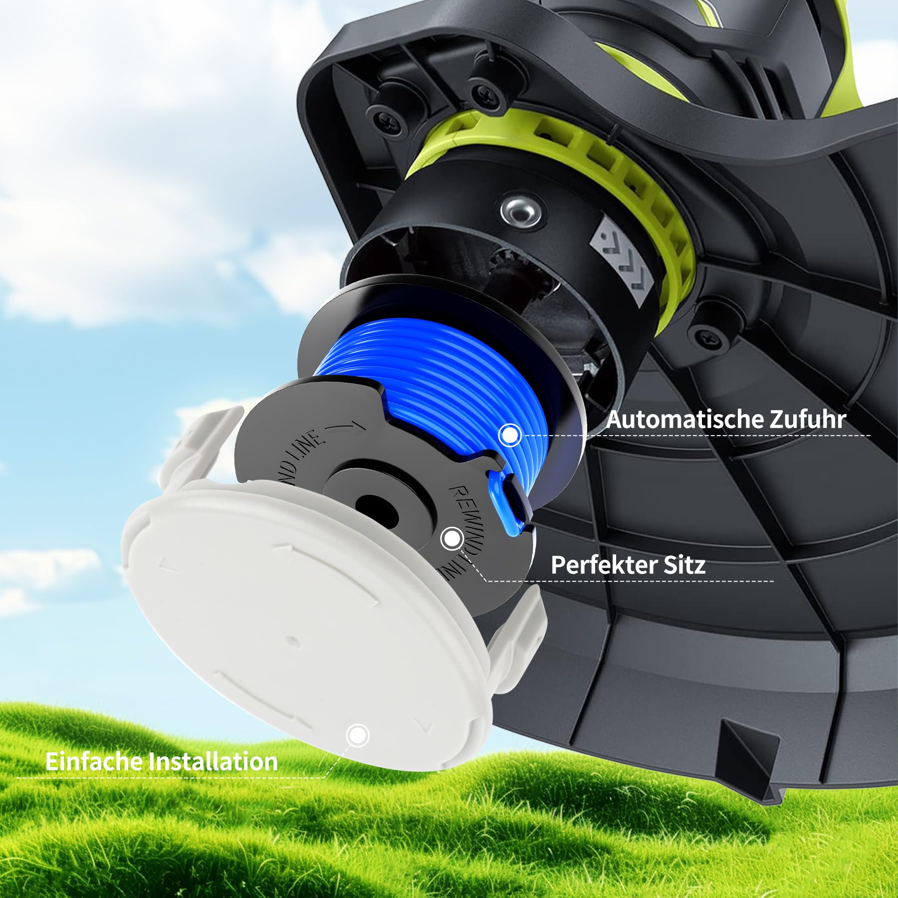 Forever Speed Szpula żyłki do podkaszarki do trawy 1,60 mm, 3,4 m, kompatybilna z podkaszarką Ryobi One+, model szpuli AC14RL3A (8 zapasowych szpul, 2 nasadki)