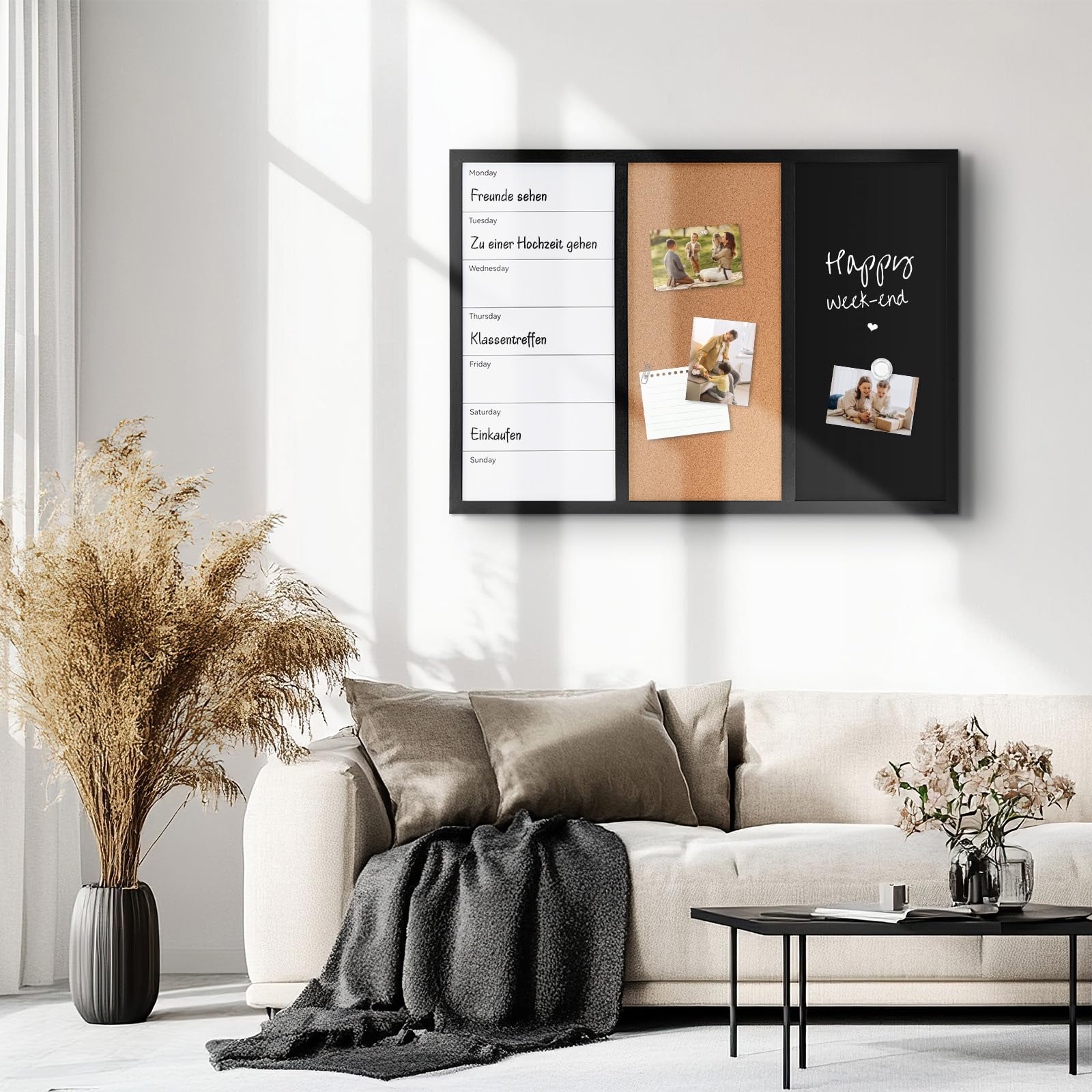 Kombitafel mit Magnetische Kreidetafel Whiteboard Kalender und Pinnwand Kork 50 x 70 cm Pinnwand Küche Magnettafel Memoboard