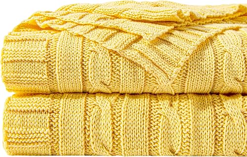Miniatura 29 de NTBAY Manta de punto de cable de 100 % algodón puro, súper suave y cálida de 51 x 67, manta tejida para sofá, silla, cama, extra acogedora, lavable