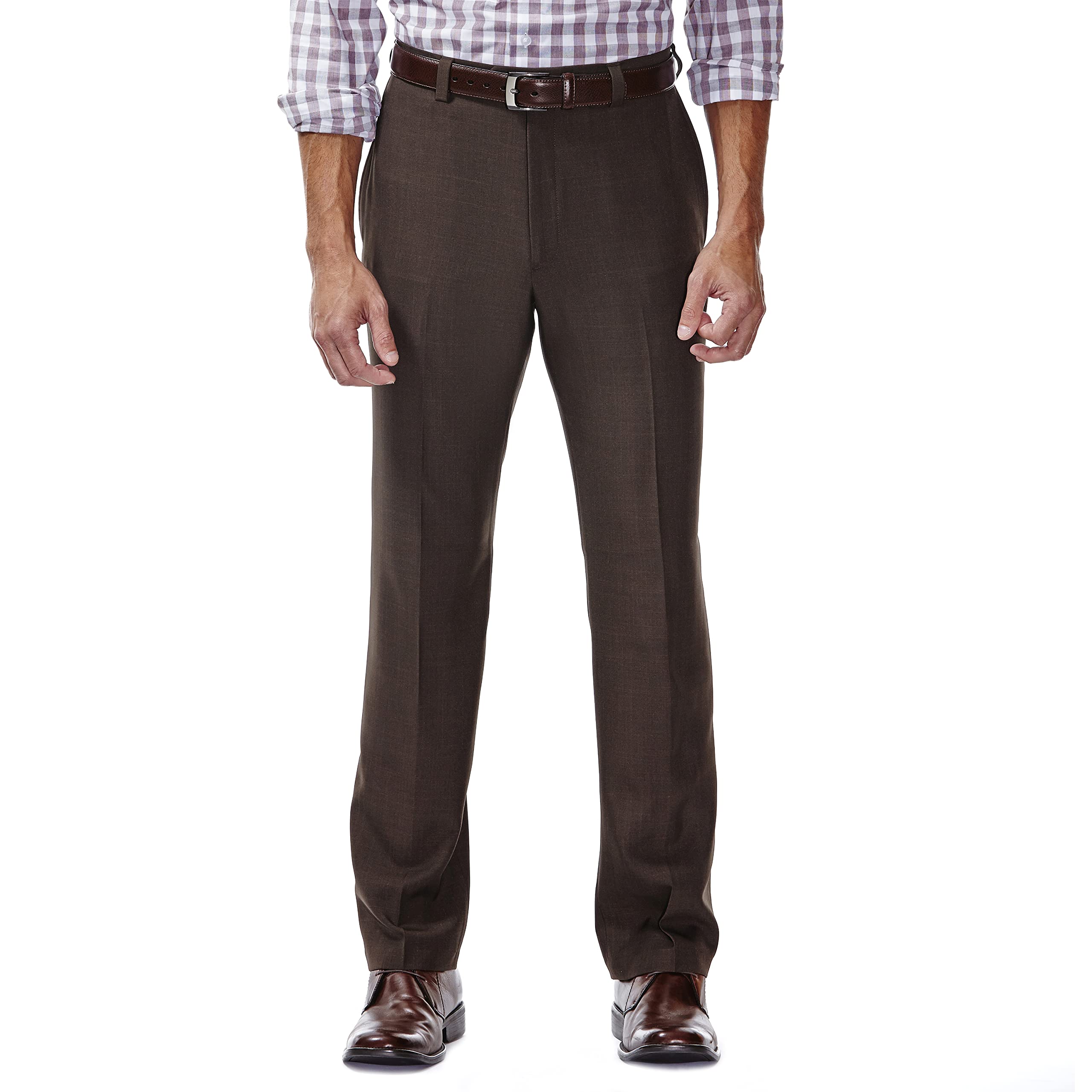Men's Eclo Stria Expandable-Waist Flat Front Dress Pant, Taupe, varies