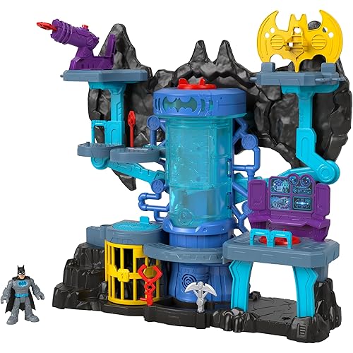 Fisher-Price Imaginext DC Super Friends Batman Figure and Bat-Tech Batcave Playset with Lights & Sounds for Preschool Pretend Play, 6 Play Pieces