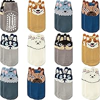 Vista 14 de Calcetines con Agarre Antideslizantes de Algodón para Bebés y Niños Pequeños, Niños y Niñas, Paquete de 12 Calcetines de Tobillo Lindos para Niños