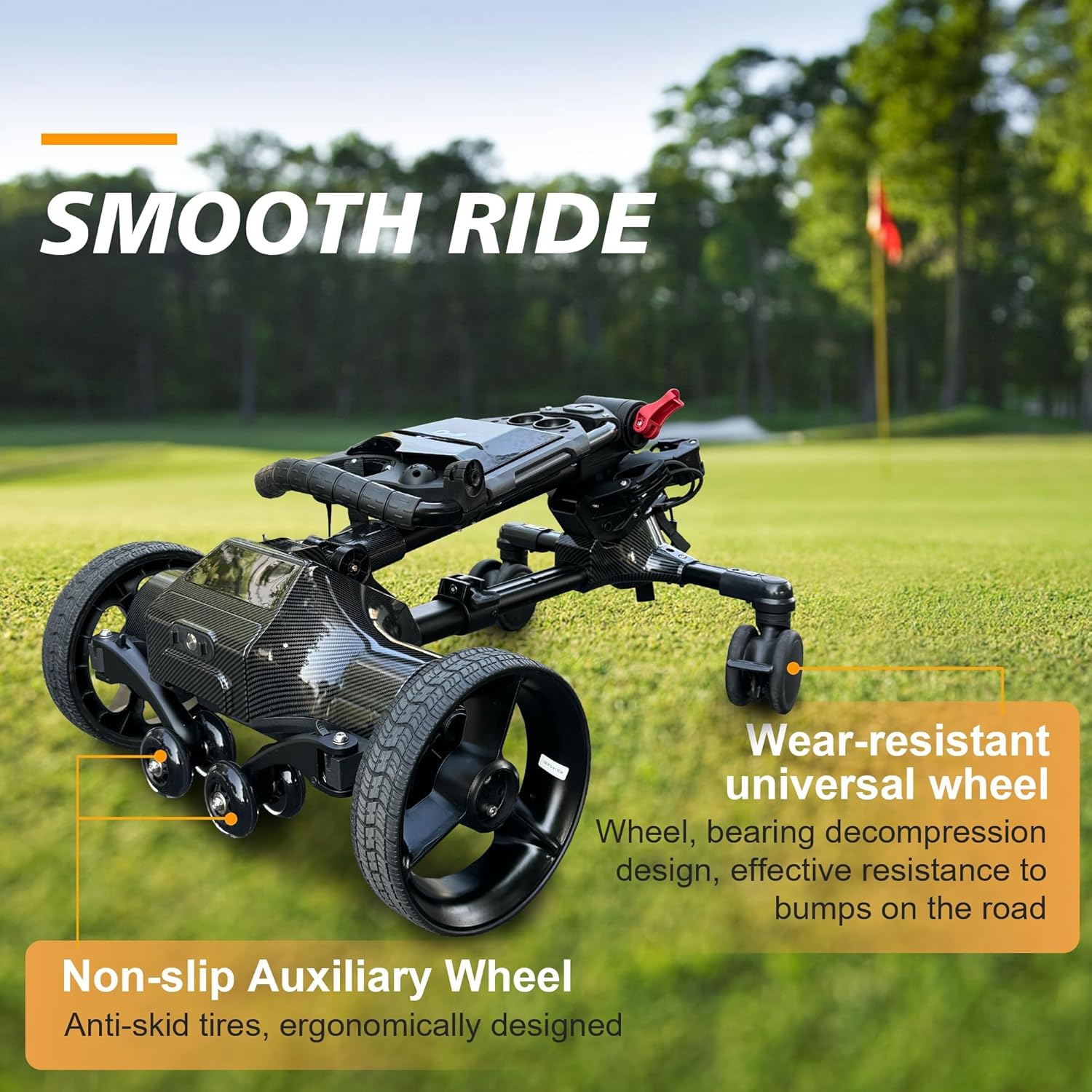 Electric Golf Cart with Remote Control, All Terrain Foldable Golf Push Cart Caddy with Auto-Follow/Manual Control, Phone-GPS Electric Trolley Golf Cart Accessories