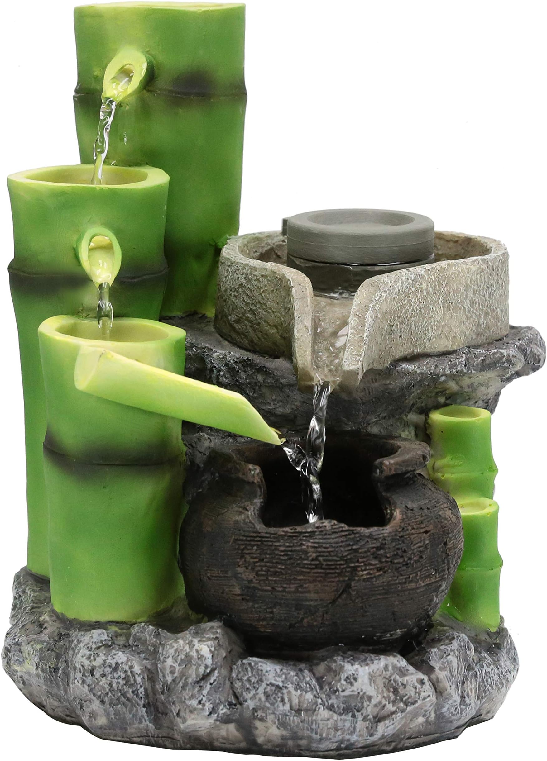 Fern Creek Home Dual Flow Balinese Inspired Decorative Tabletop Water Fountain, 8 Width x 8 Depth x 10 Height Inches, Indoor Outdoor