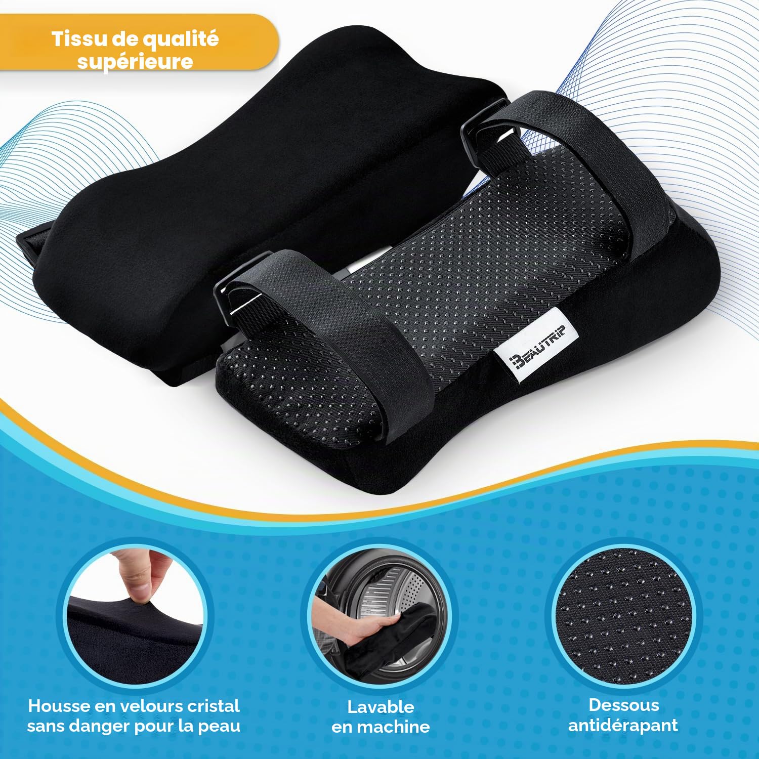 BEAUTRIP Coussins de repose-bras ergonomiques - Housse de repose-bras pour chaise de bureau - Coussin de soutien pour le coude pour ordinateur, jeux et chaises de bureau (lot de 2)
