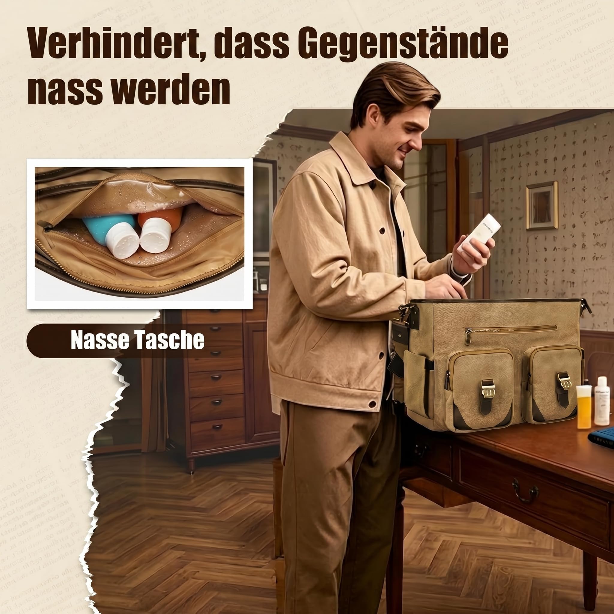 MATEIN Vintage Aktentasche Herren Leder Messenger Bag Laptoptasche 15.6 Zoll USB-Ladeanschluss RFID-Schutzfach Braun