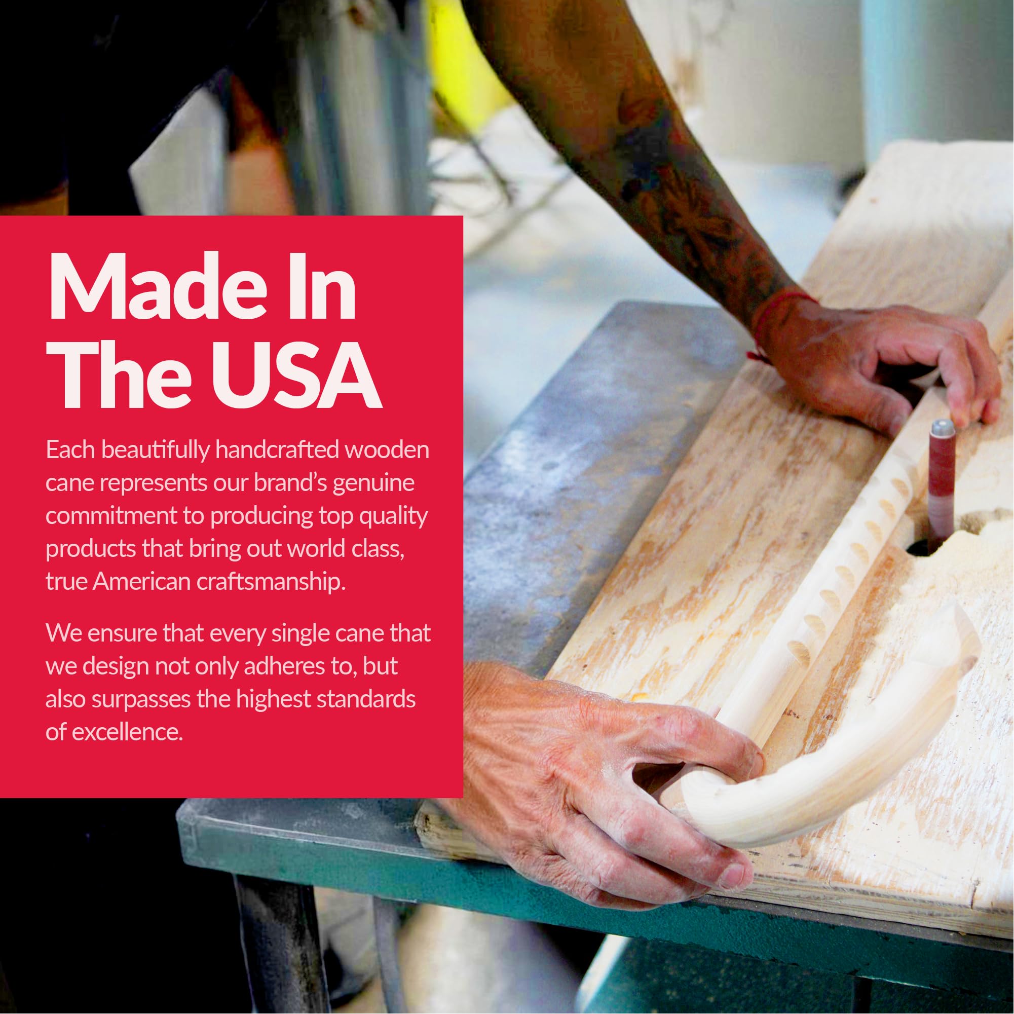 Cane Masters Handmade Wooden Derby Walking Cane - Highly Durable American Hickory Walking Stick, Ergonomic Derby Handle, Anti-Slip Rubber Tip, Wood Cane for Seniors (Crimson, 38