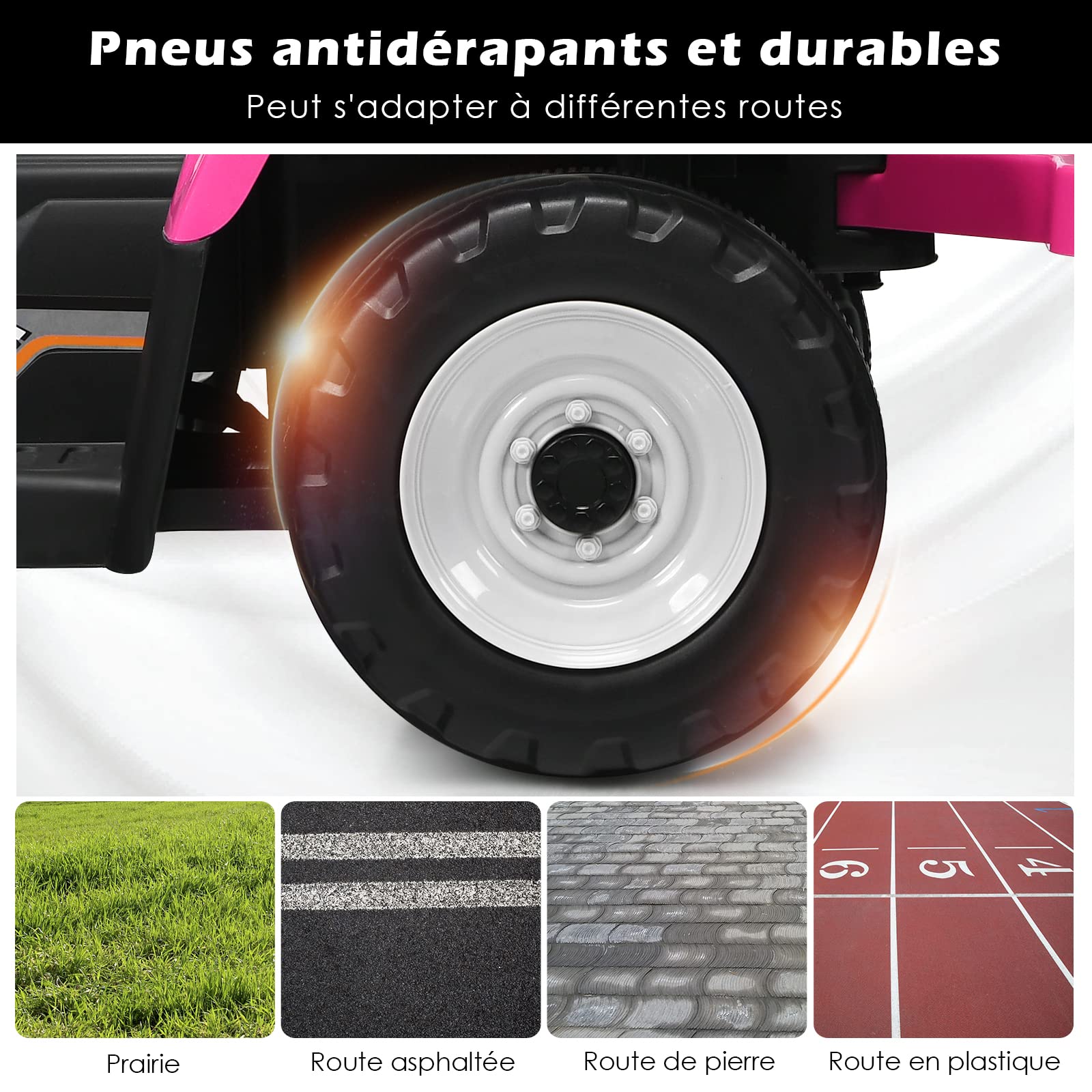 DREAMADE Tracteur Électrique Enfant 3+ Ans avec Remorque Tractopelle 12V Enfant Charge 30KG Tracteur à Pédales avec Télécommande&Musique&Lumières LED&Klaxon (Rose)