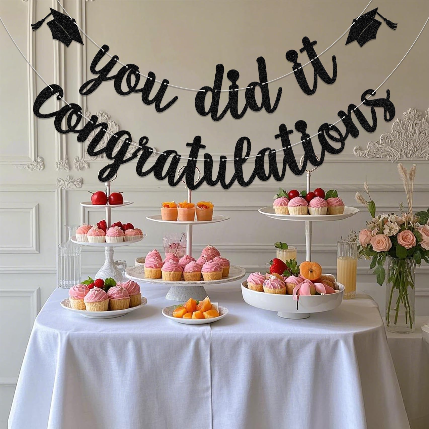 You Did It Congratulations Banner Class of 2026 Banner 2026 Graduation Party Decorations Black Glitter - Image 4
