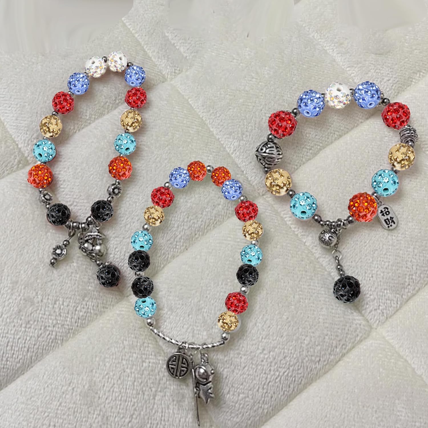 pson 100PCS 10mm Navy Blue Rhinestone Beads, Diamond Round Disco Beads Crystal Clay Beads, Shiny Shamballa Beads for Jewelry Making, Crafting, DIY, Holiday Decoration - Image 5