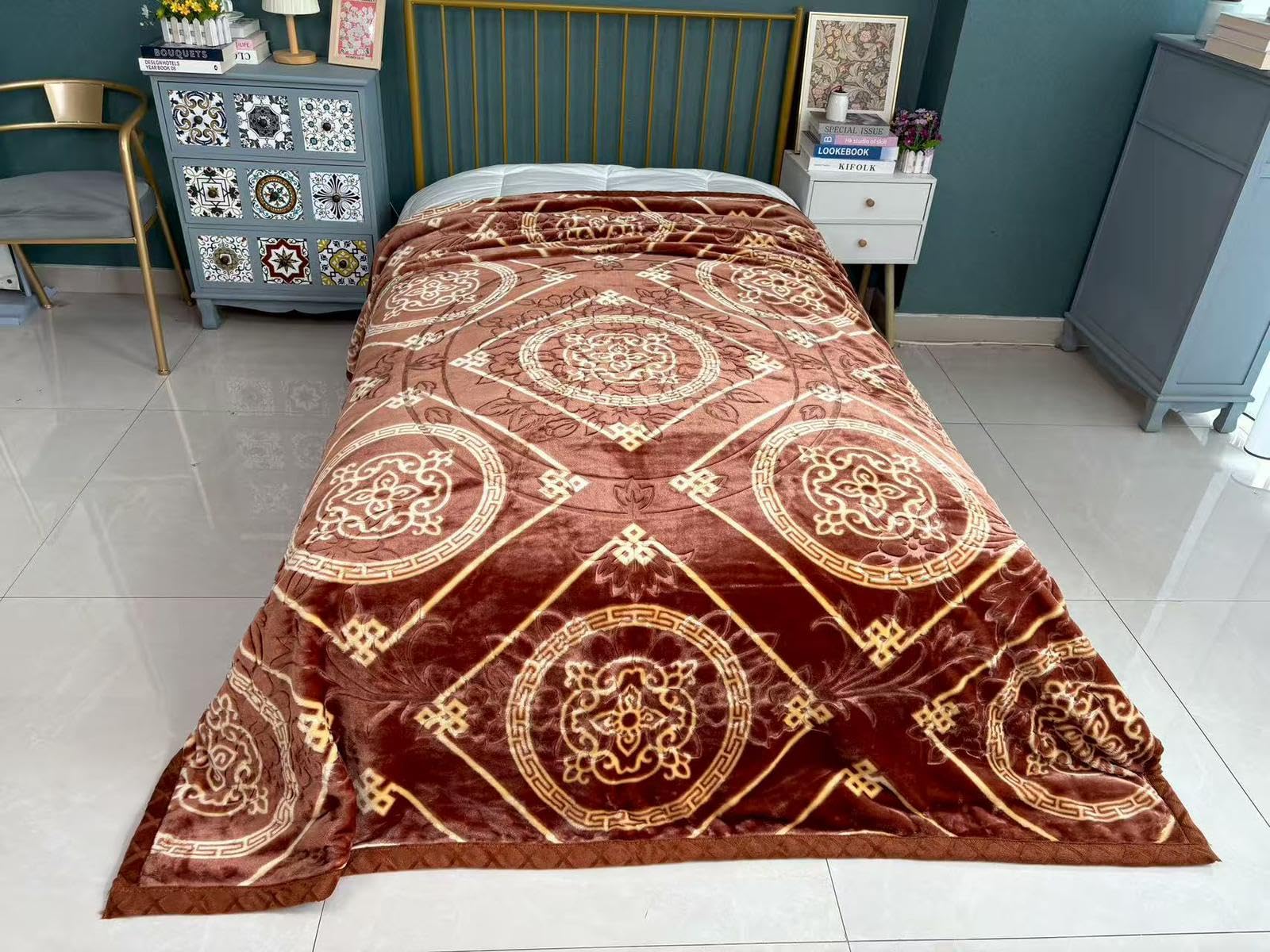 Luxury Product 2 Ply Reversible Printed Blanket Thick Heavy Faux Fur King size Blanket/throw sofa/bed/Carpet/Floor (Maroon)