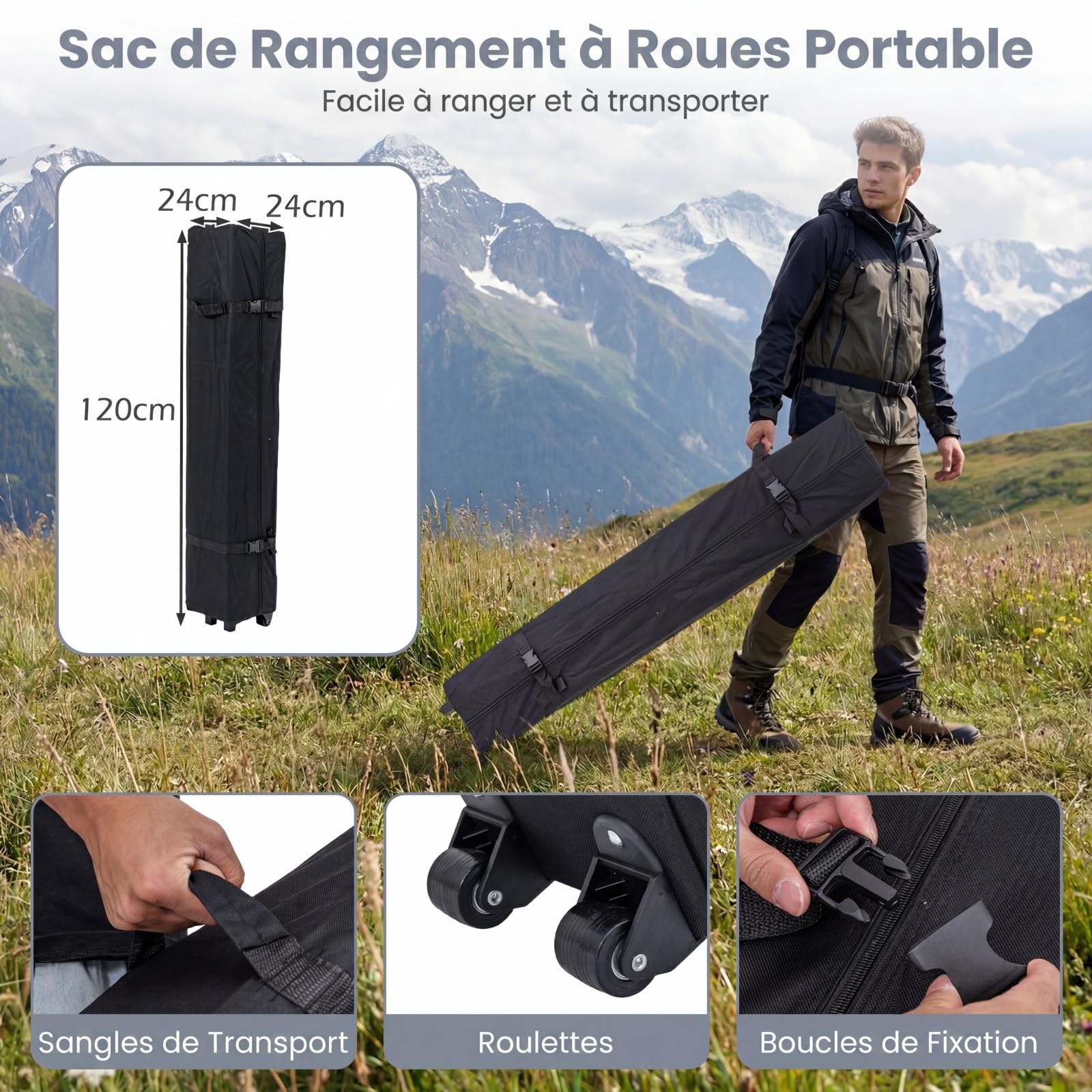 COSTWAY Tonnelle Pliante 3x3 Imperméable, Tonnelle de Jardin Exterieur avec 4 Parois Amovibles, Sac à roulettes&Fenêtres Transparentes, Barnum Réglable en Hauteur pour Camping, Fêtes, Stand (Noir)