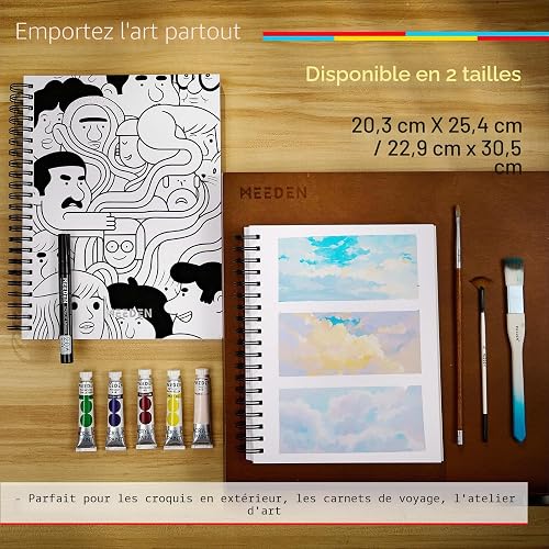 MEEDEN Bloc de papier pour supports mixtes : 22,9 x 30,5 cm, 50,8 kg/165 g/m², carnet de croquis à spirales avec couverture DIY – 60 feuilles de bloc de dessin pour supports humides et secs aquarelle - 7